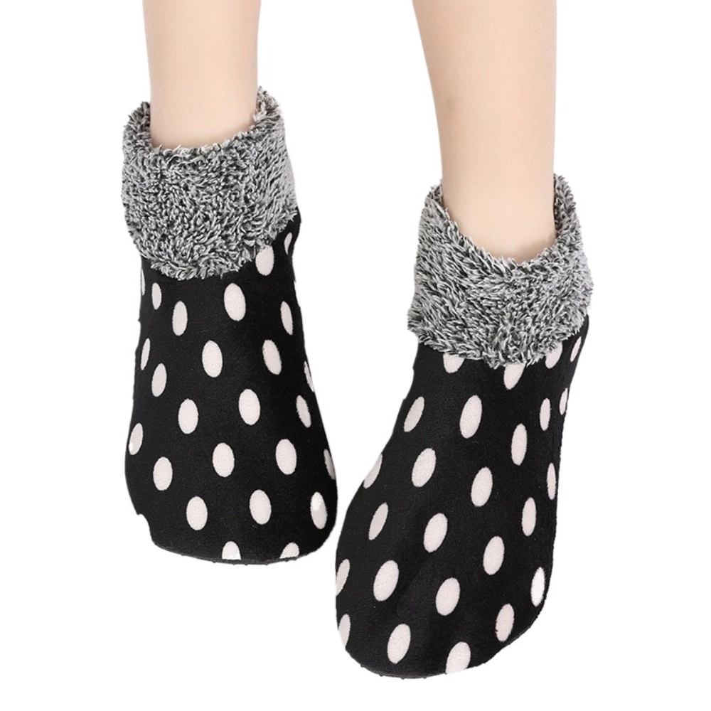 Wardrobe Whimsy Fleece Lined Polka Dot Non Slip Winter Floor Socks for Women
