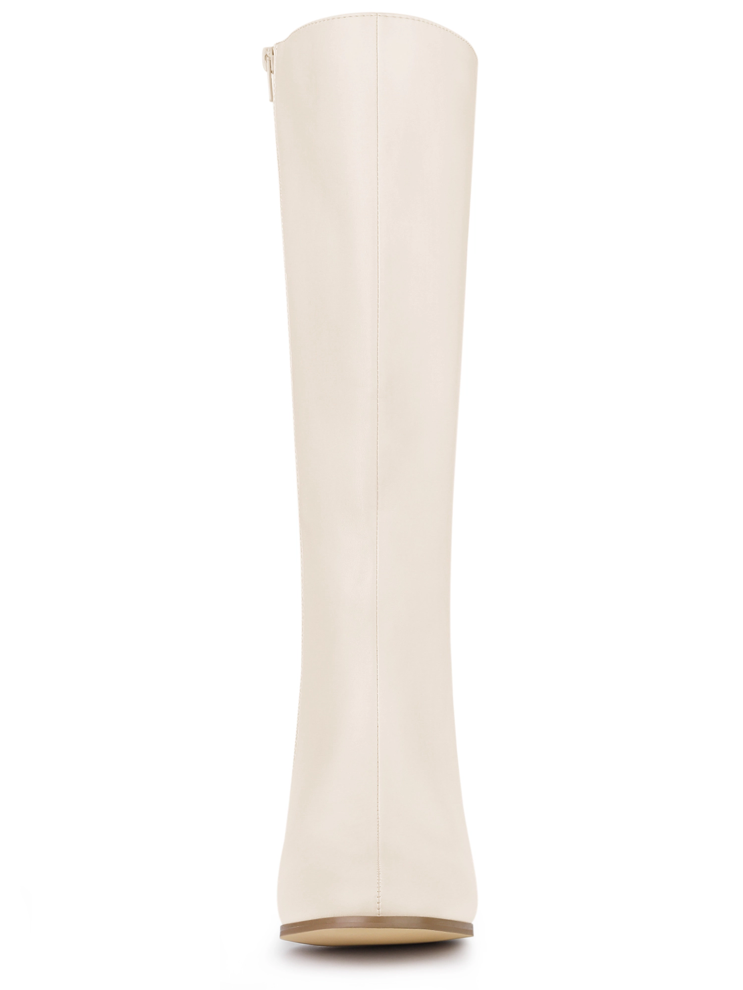 BLISSFUL STEP Women Faux Leather Round Toe Zip Chunky Heels Knee High Boots