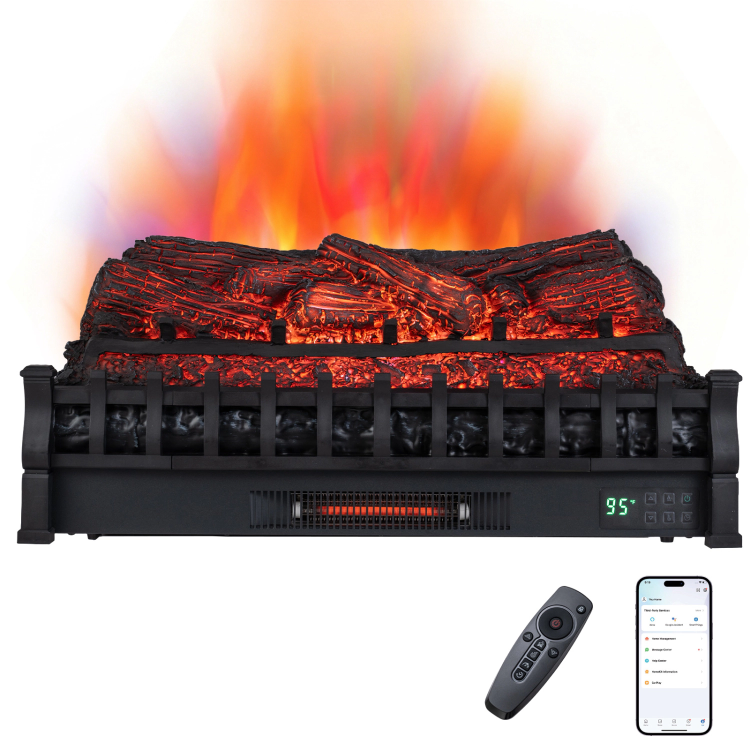 LJG 30" WiFi Fireplace Insert Pinewood Set with Cracking Sound
