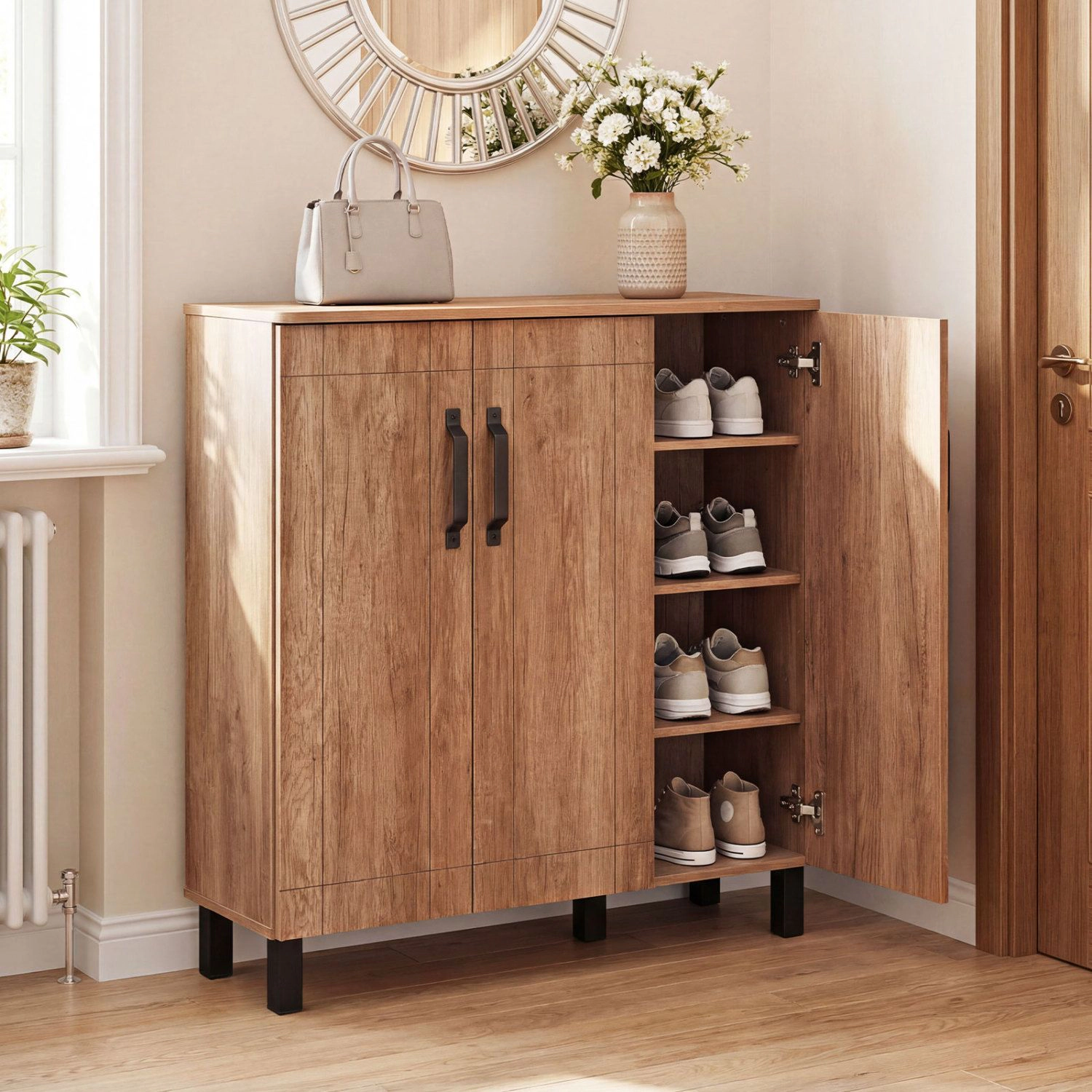 SlickBlue Modern Shoe Storage Cabinet with Doors and Adjustable Shelves