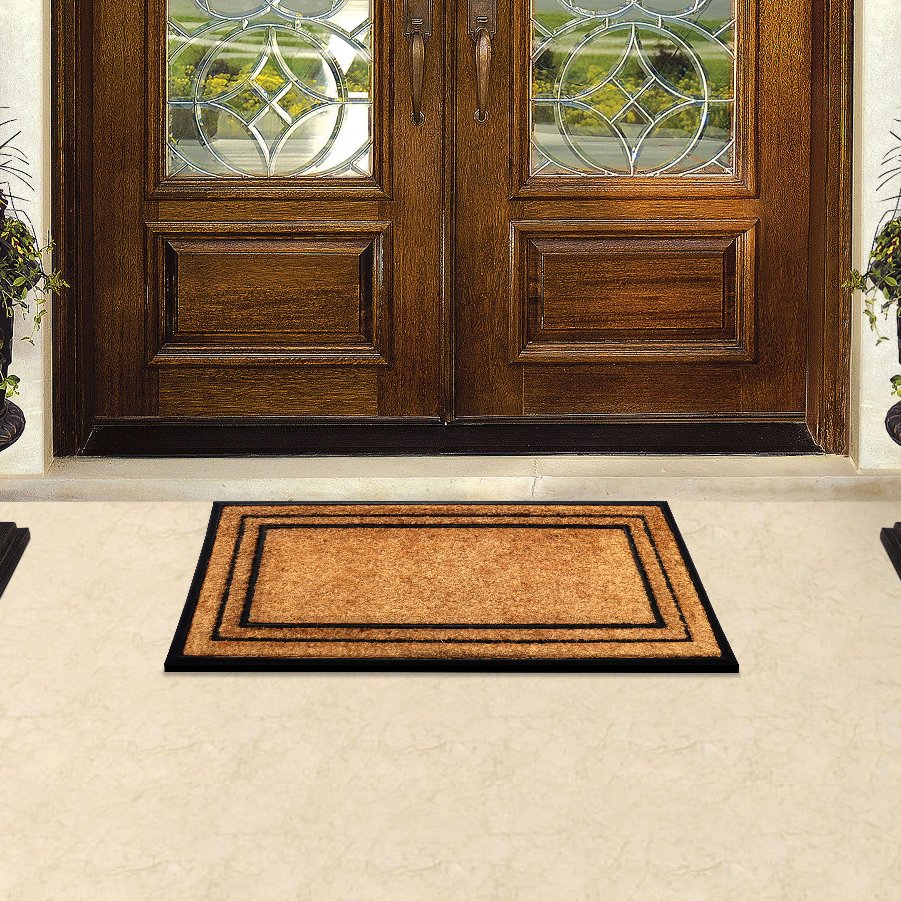 A1HC Coir and Rubber Door Mat 24x39 Inches Heavy Duty Non-Slip Dirt-Trapping Plain Border