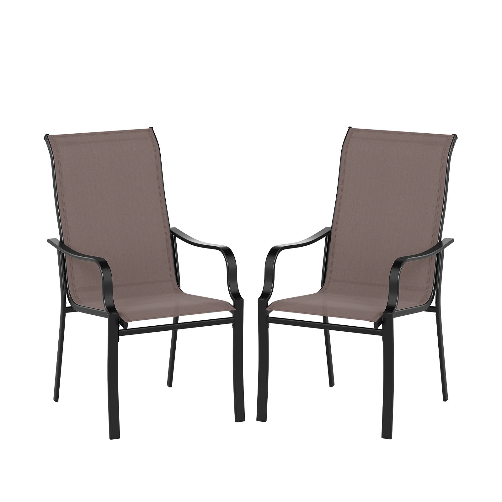 SUGIFT Set of 2 Brown High-Back Outdoor Patio Dining Chairs with Headrests and Armrests