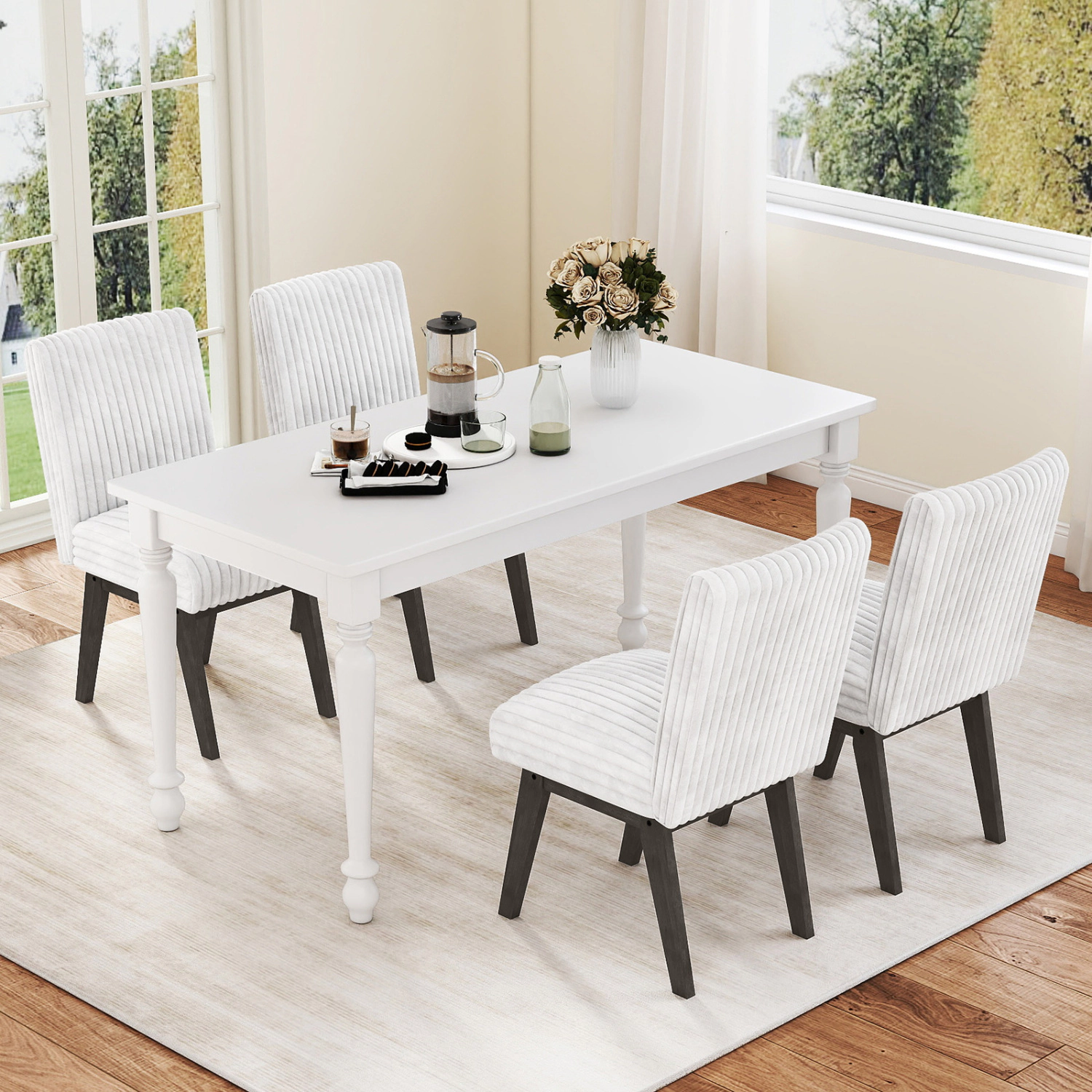 LJG Dining Chairs Set of 4 Fabric Upholstered Kitchen Chairs with Padded Seat and Rubber Wood Legs