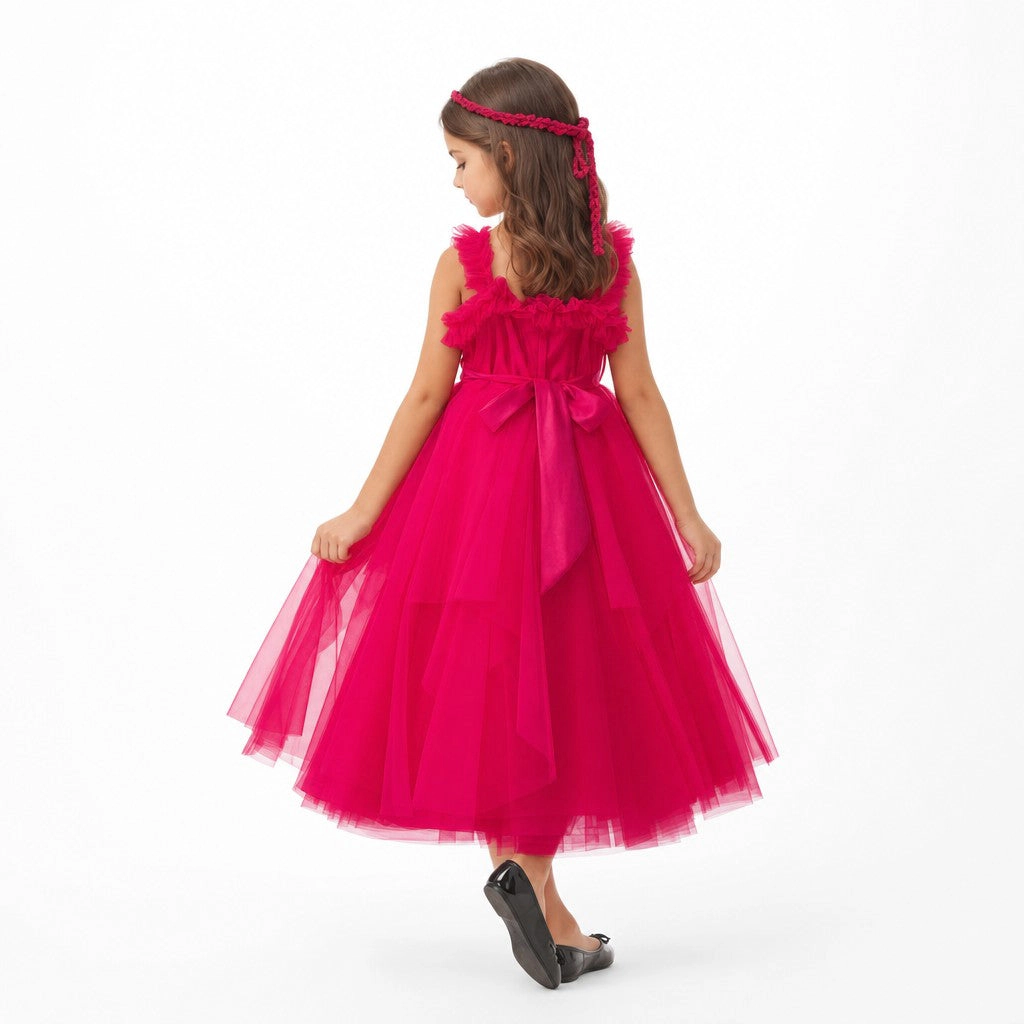 Faeella Girls Rosy Enchantment Hot Pink Tulle Birthday Dress