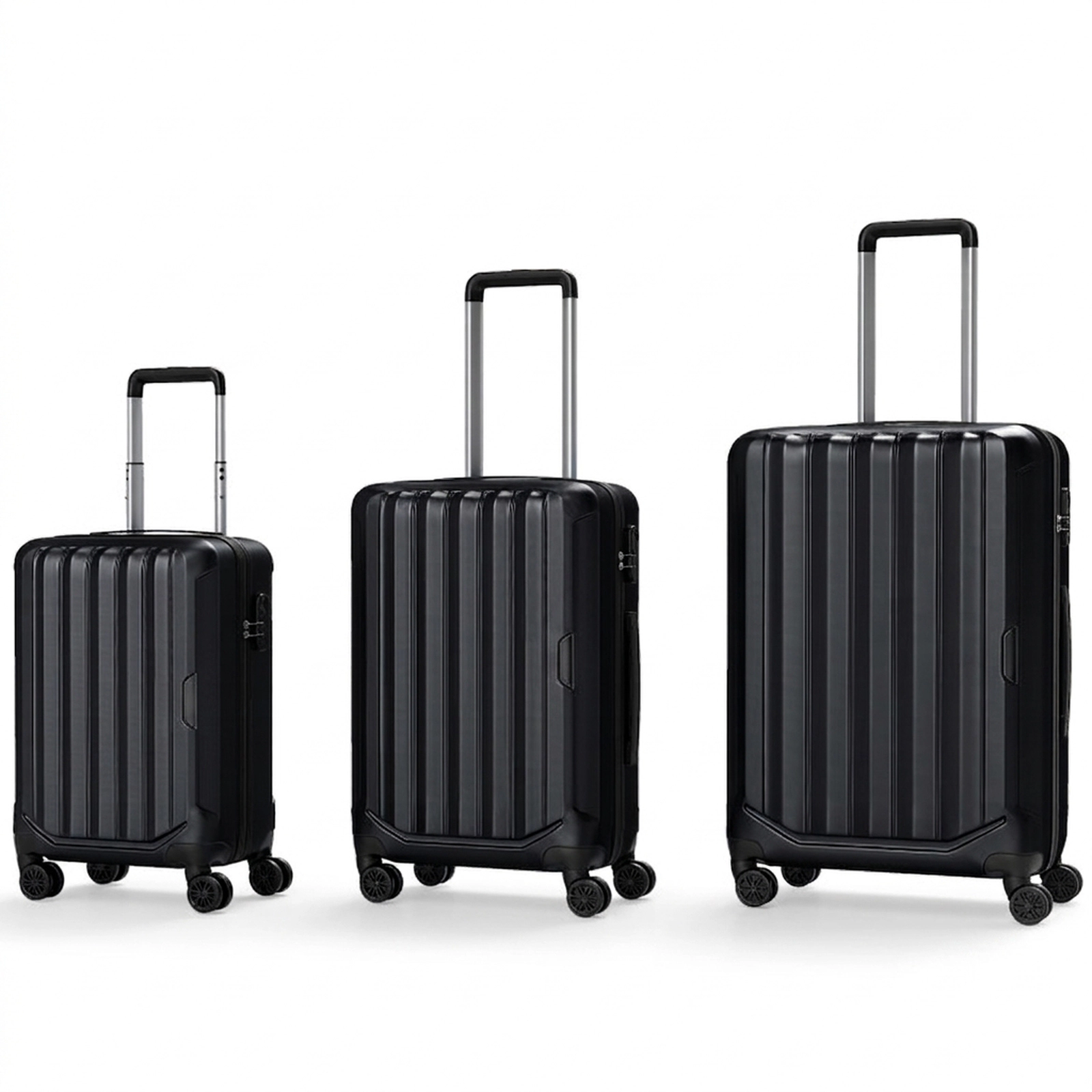 SUGIFT Black 3-Digit Lock 3-Piece Hardside Luggage Set 20-in 24-in 28-in Lightweight ABS Spinner Suitcases