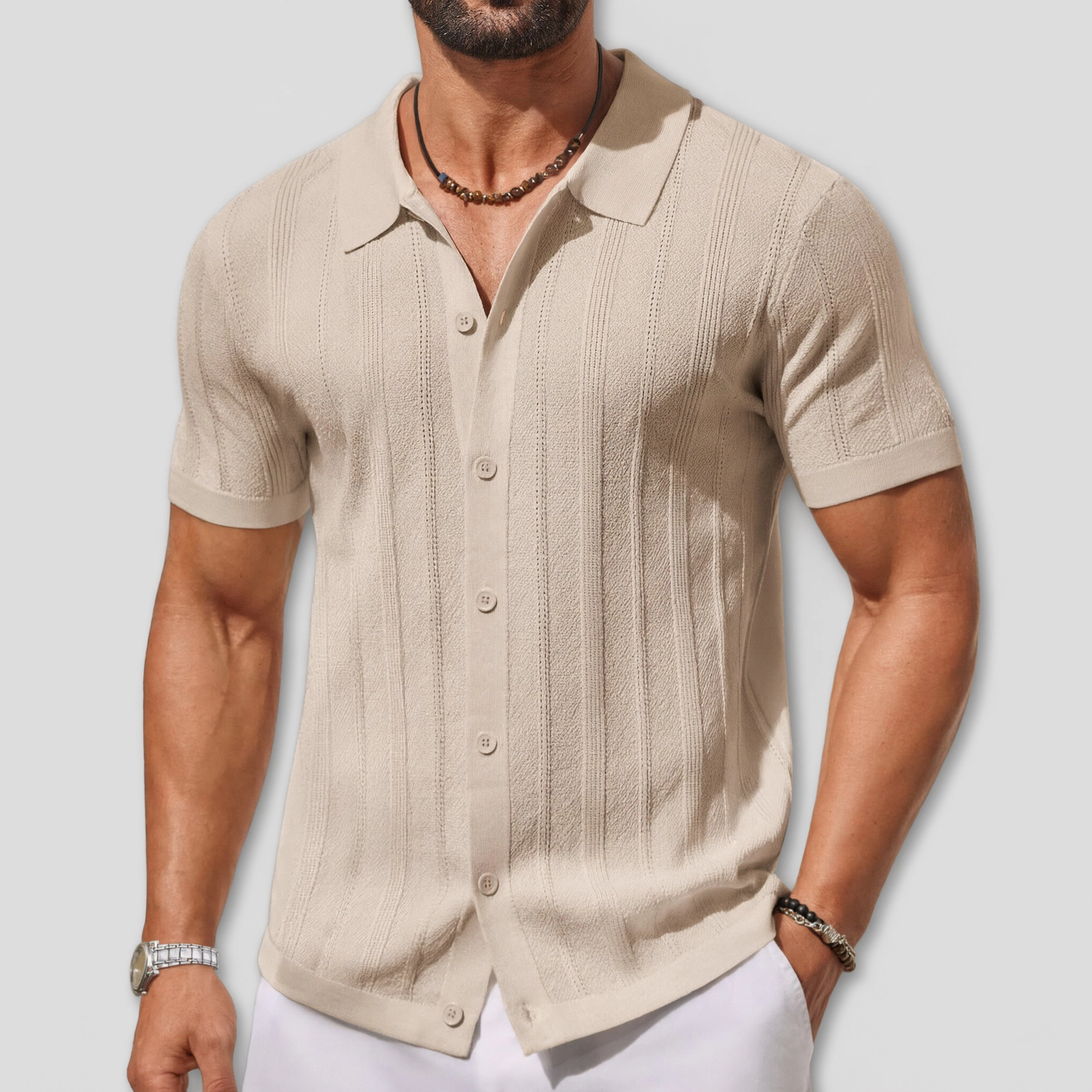 COOFANDY Mens  Short Sleeve Shirt Lapel Collar Button Down Textured Casual Top