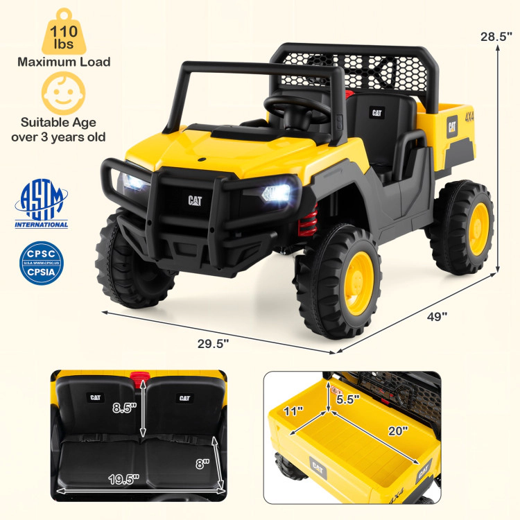 Hivvago 24V Ride On Dump Truck Licensed Caterpillar 2-Seater for Girls Boys