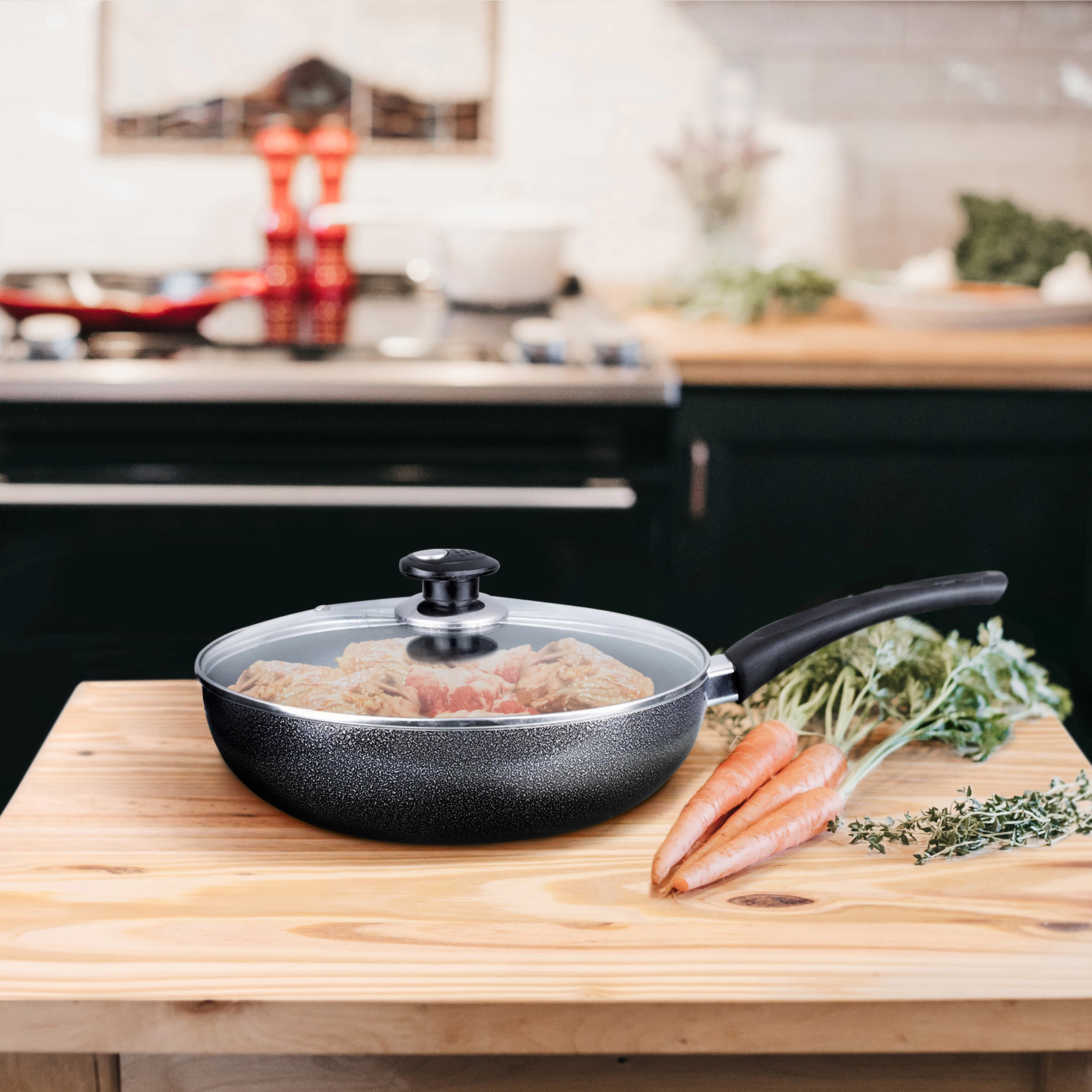 Brentwood 10 Inch Wok with Lid Aluminum Non-Stick