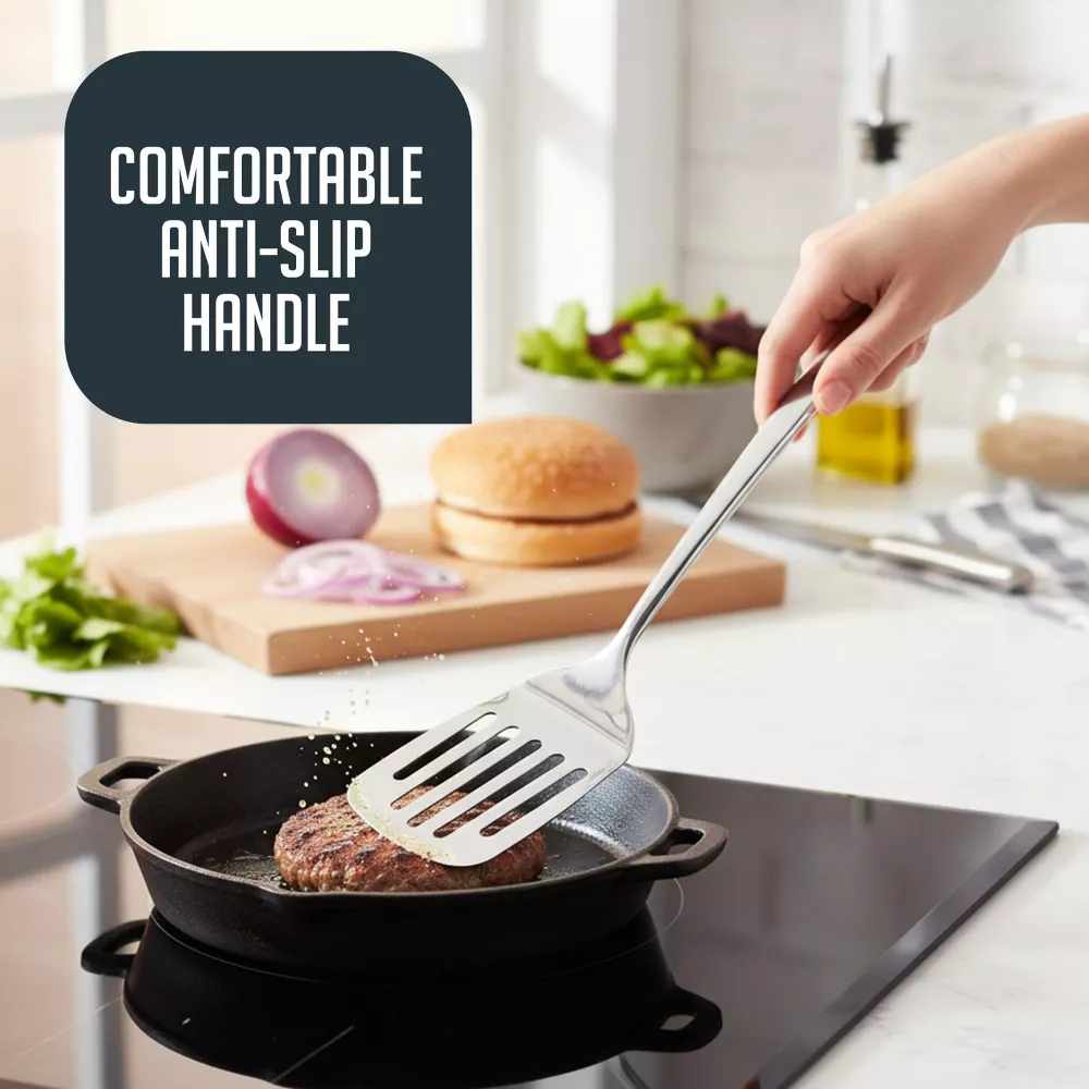 Luminuxe Stainless Steel Kitchen Utensil Set w/ Holder, 5pc Heat Resistant Kitchen Tools w Ladle Skimmer & Serving Spoon