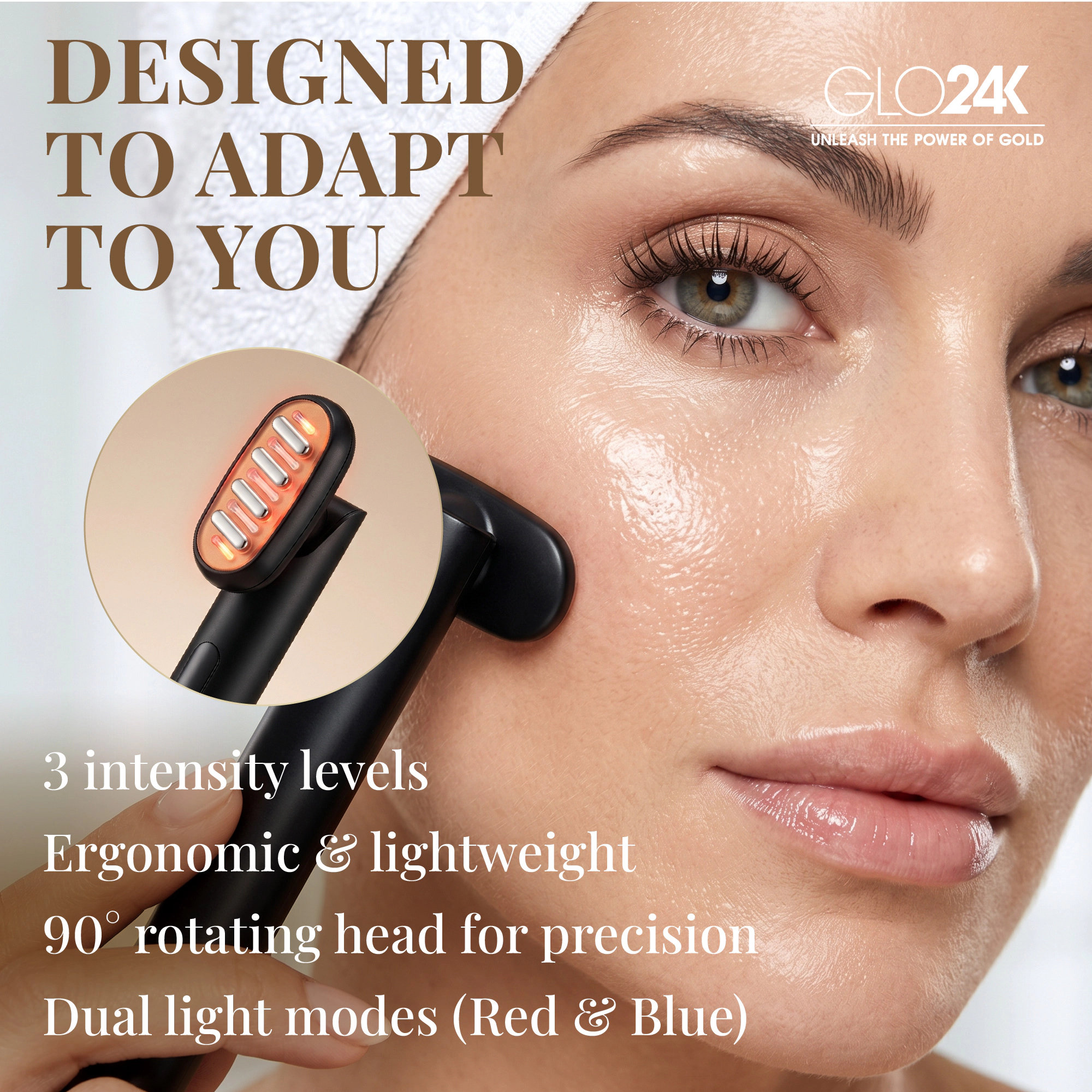 GLO24K 6-IN-1 Beauty Therapy Wand for the Face, Eyes & Neck