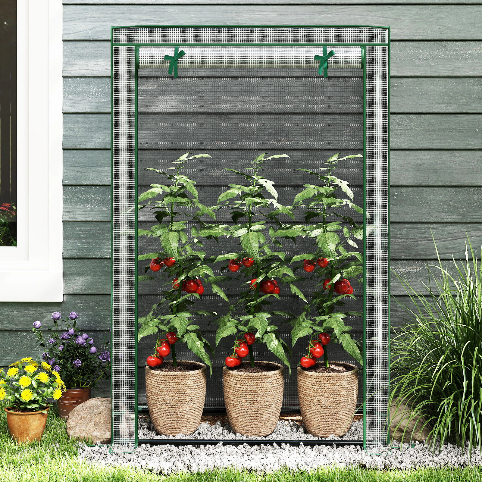 SUGIFT Portable Mini Greenhouse with Roll-Up Zippered Door Green/White