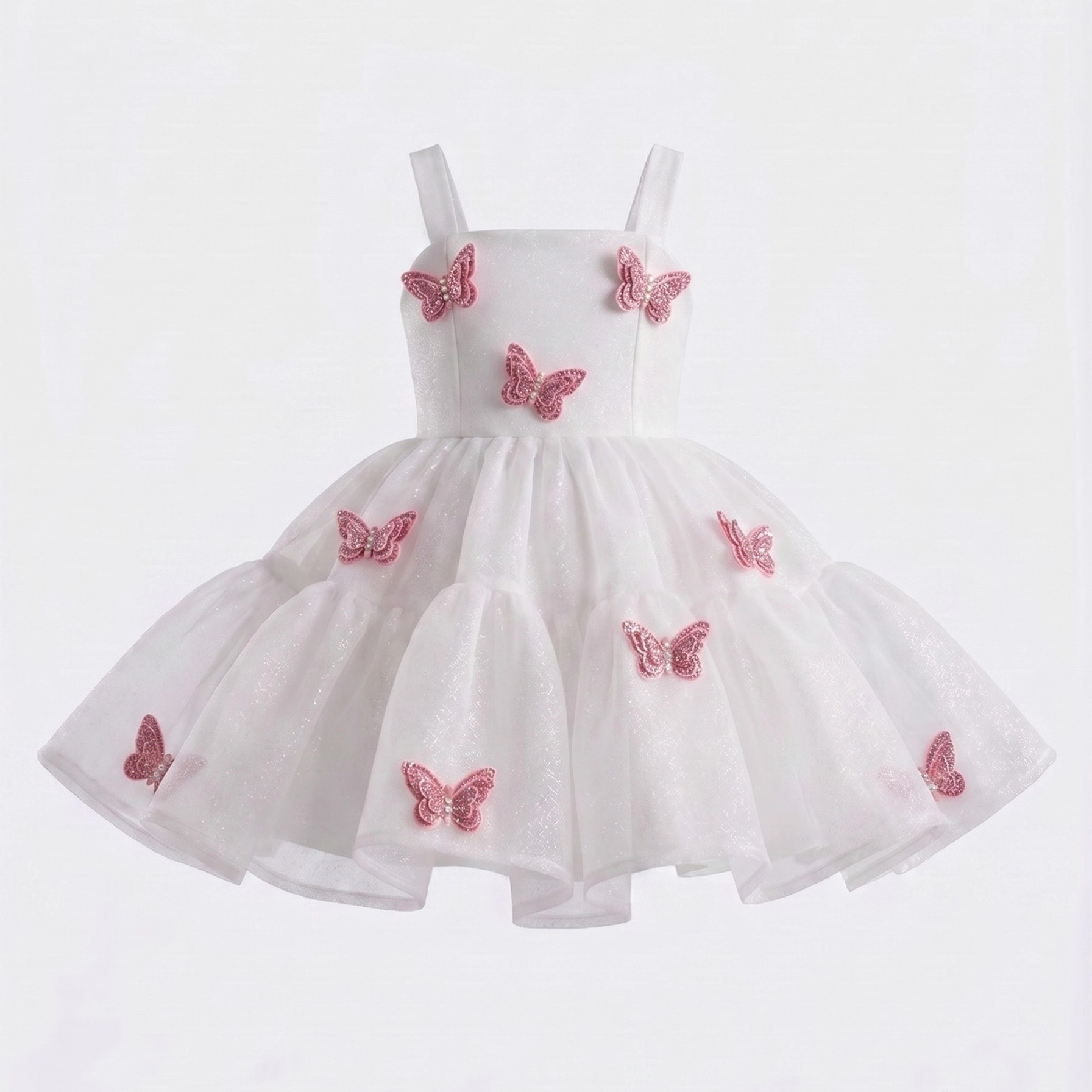 2Bunnies Girls 4T-10Y Sparkling Organza 3D Butterfly Appliqués Tiered Party Dress