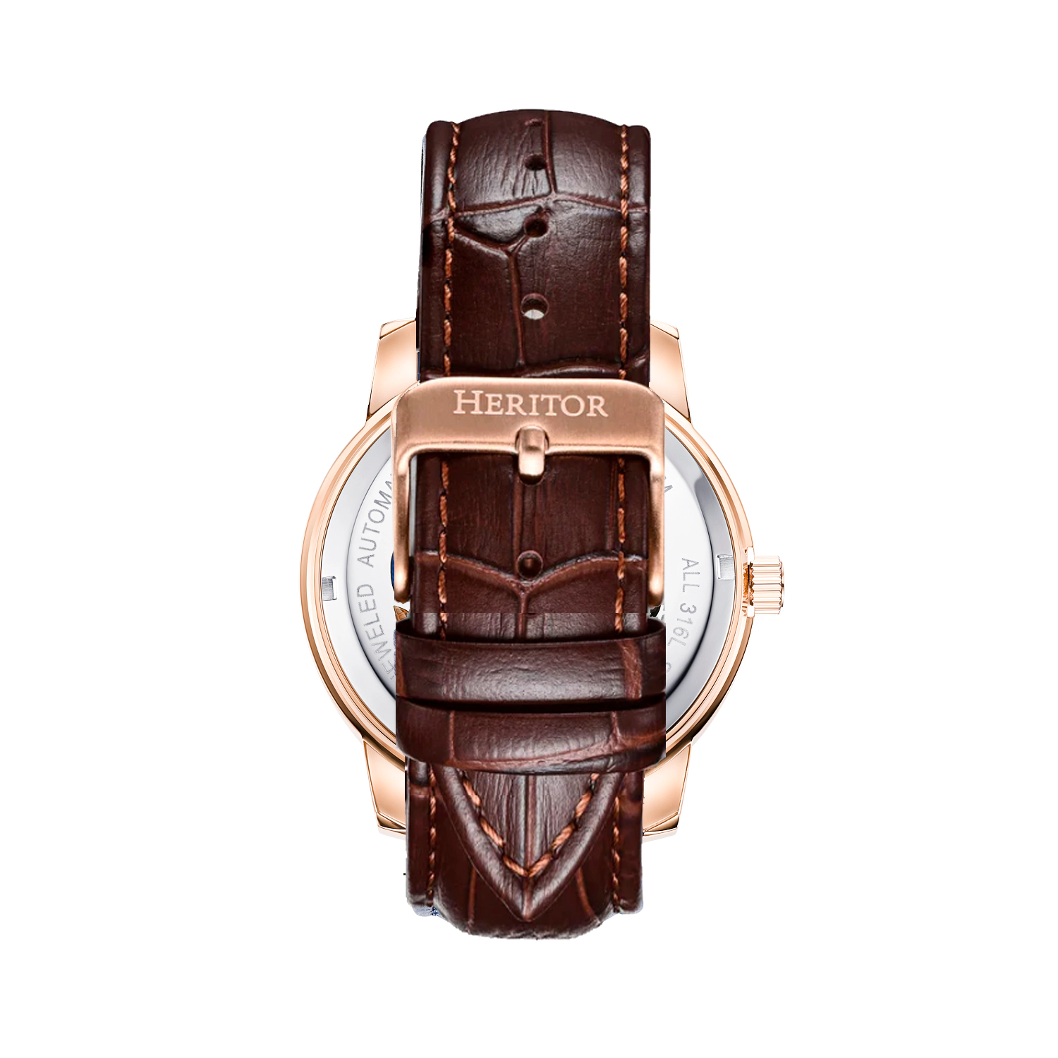 Heritor Automatic Emmanuel Semi-Skeleton Leather-Band Watch