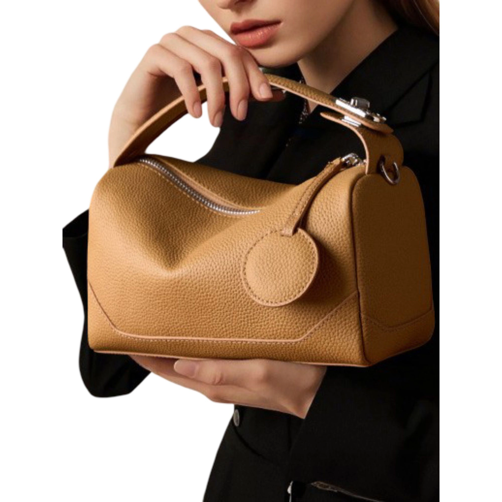 Alilang Women's Pebbled Leather Satchel Bag with Top Handle Adjustable Crossbody Strap and Zipper Closure