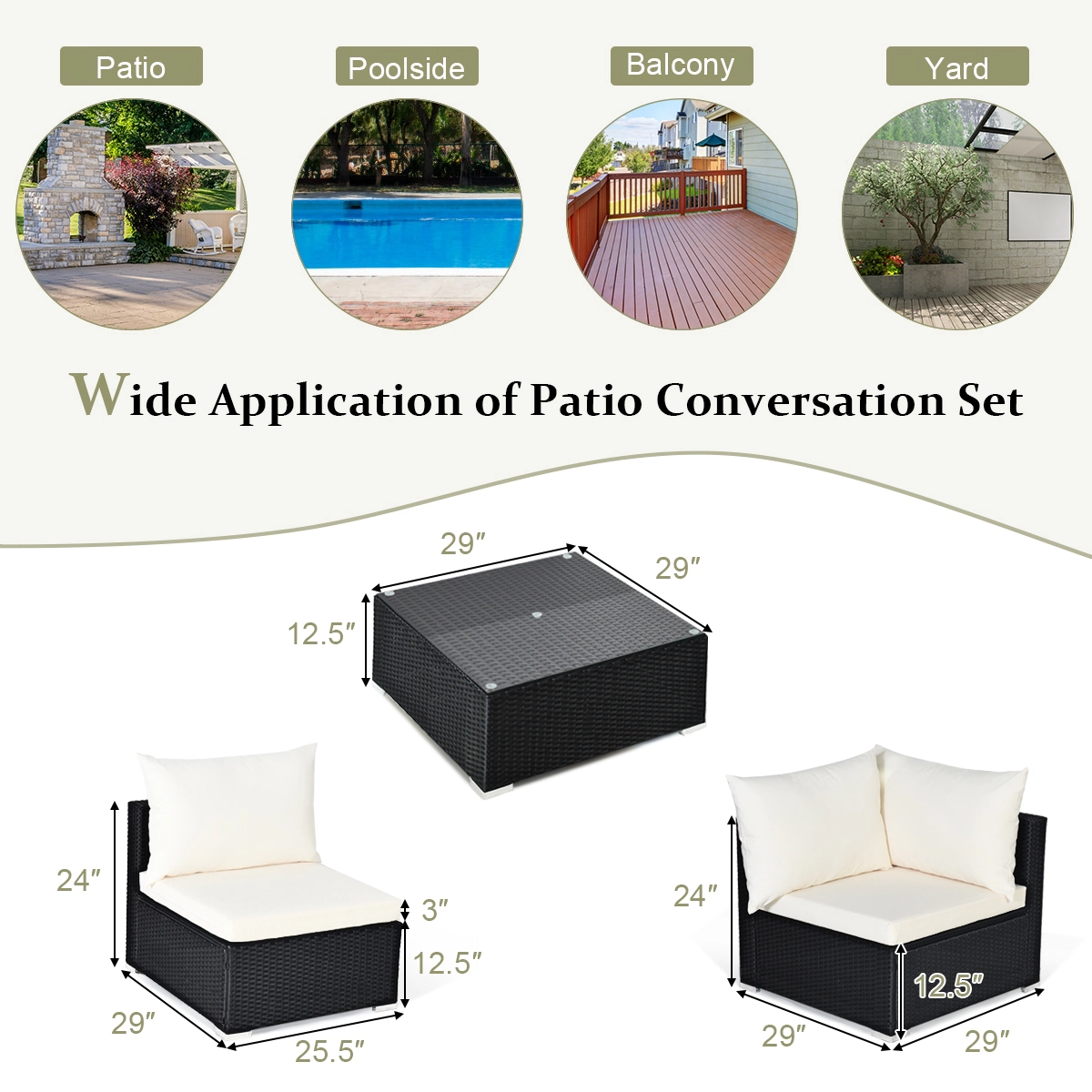 LJG 7-Piece Outdoor Sectional Wicker Patio Sofa Set with Tempered Glass Top