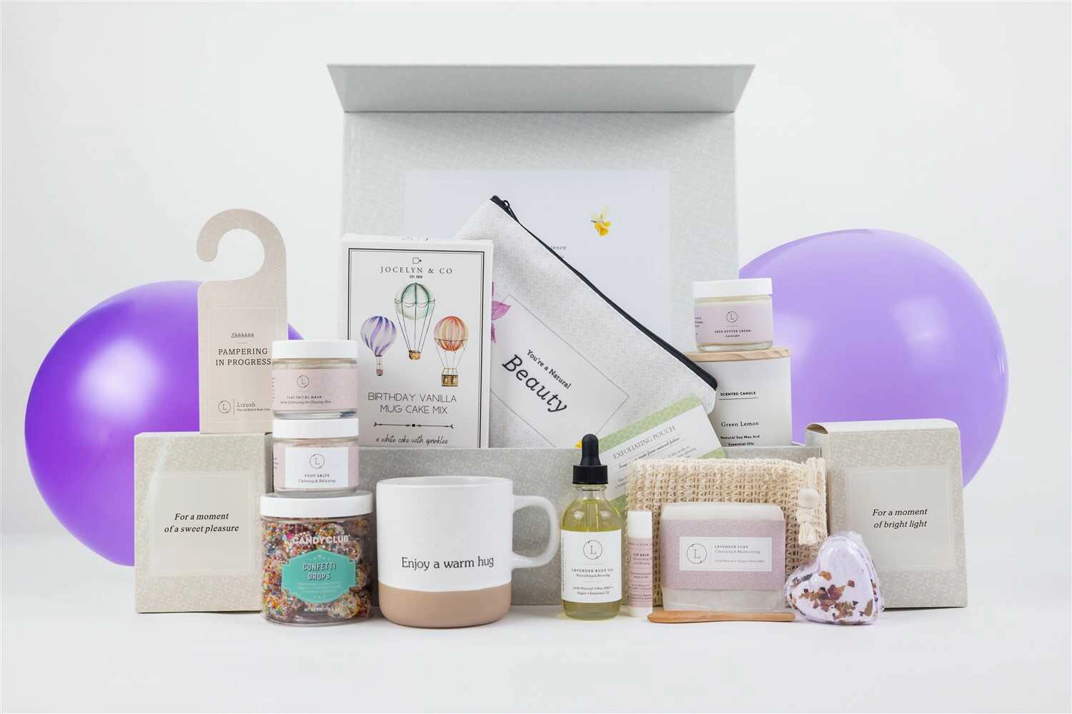 Lizush  Lavender Birthday Gift Basket - Pampering Spa Gift Box for Her