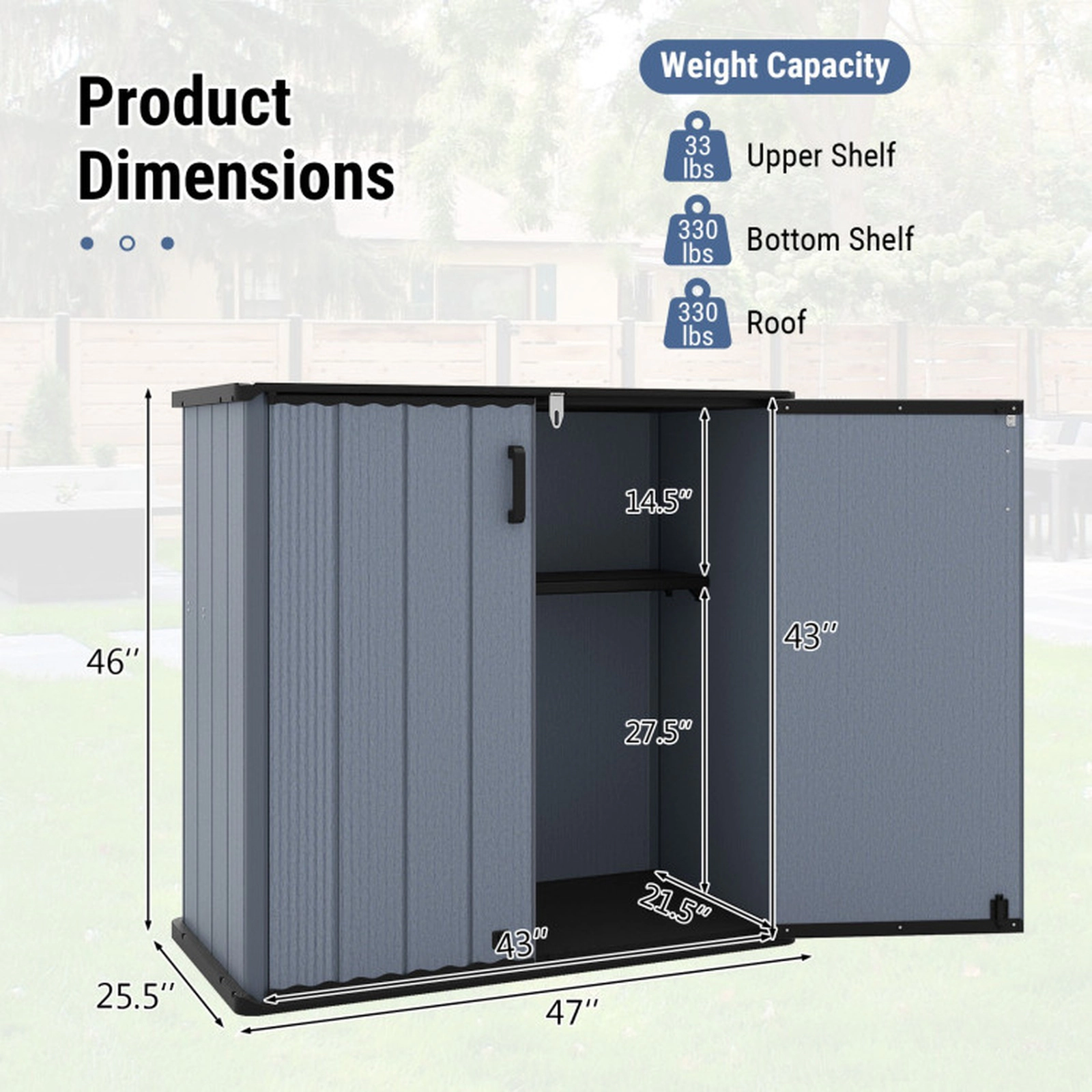 SUGIFT 175-Gallon All-Weather Outdoor Storage Box with Removable Shelf Built-In Floor and Lockable Door
