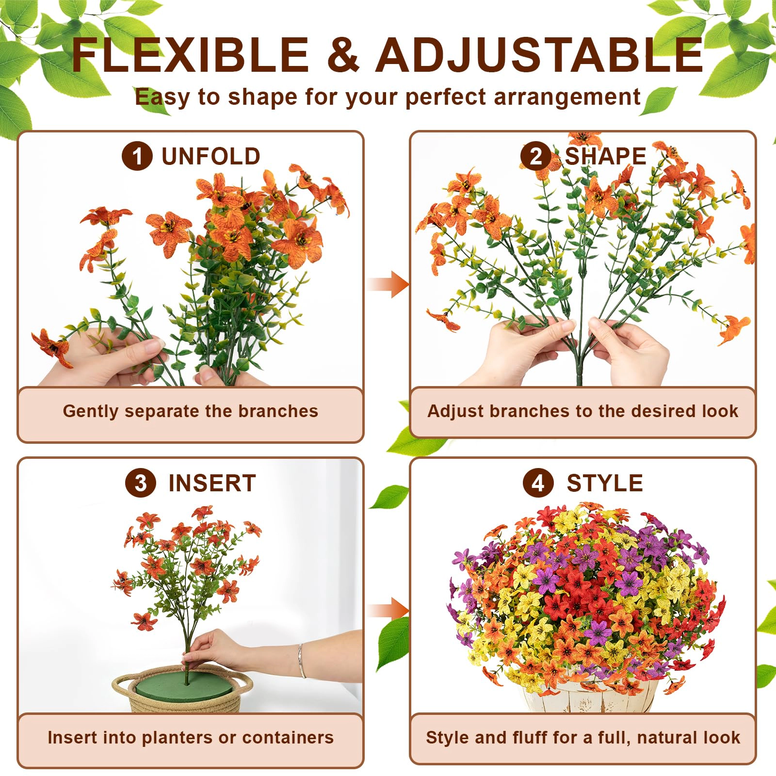 PUPWE Artificial Fall Flowers For Outdoors  12 Uv Resistant Faux Mums