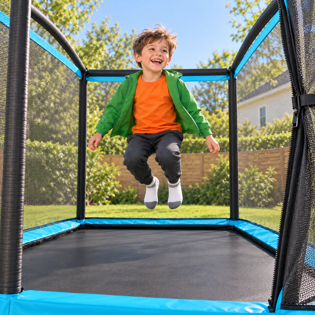 SUGIFT Kids 6-ft Trampoline with Swing and Safety Enclosure Net 75-in W 49-in D 220-lb Jumper Capacity Pink