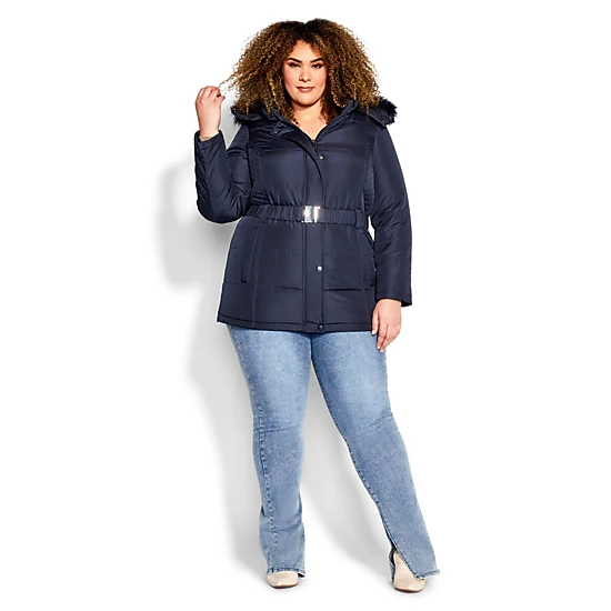 Avenue Women's Plus Size Belted Hood Puffer Coat - JCPenney