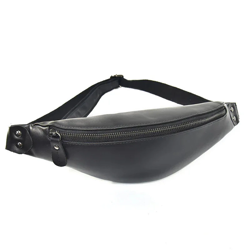 Steel Horse Leather Unisex Sigrid Smooth Black Leather Waist Bag | Smooth Black Leather Fanny Pack