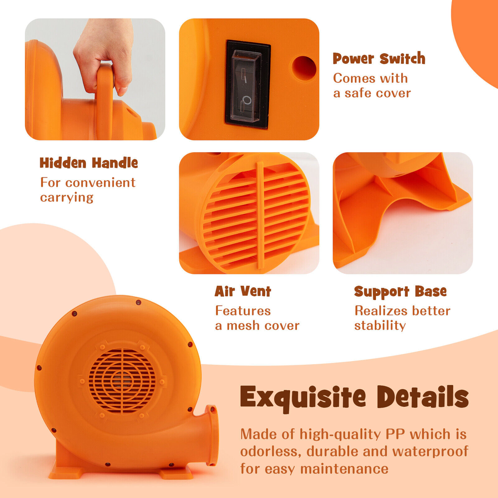 SUGIFT 380W 0.5-HP IPX4 Air Blower for Inflatables with GFCI Plug 25-ft Cord and 2 Ground Stakes