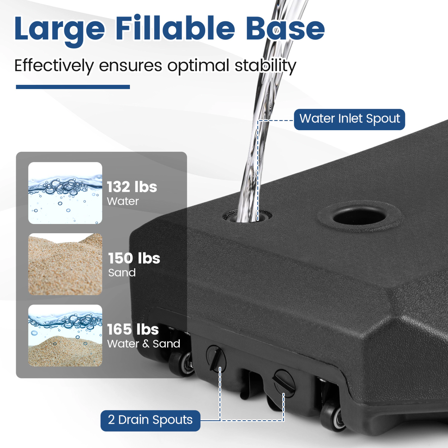 Slickblue Outdoor Cantilever Umbrella Base with Wheels, HDPE Fillable Stand for Patio Umbrella 10 ft