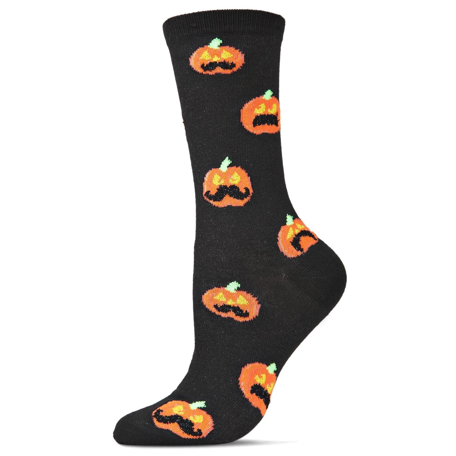 MeMoi Women's Pumpkin Stache Halloween Crew Socks