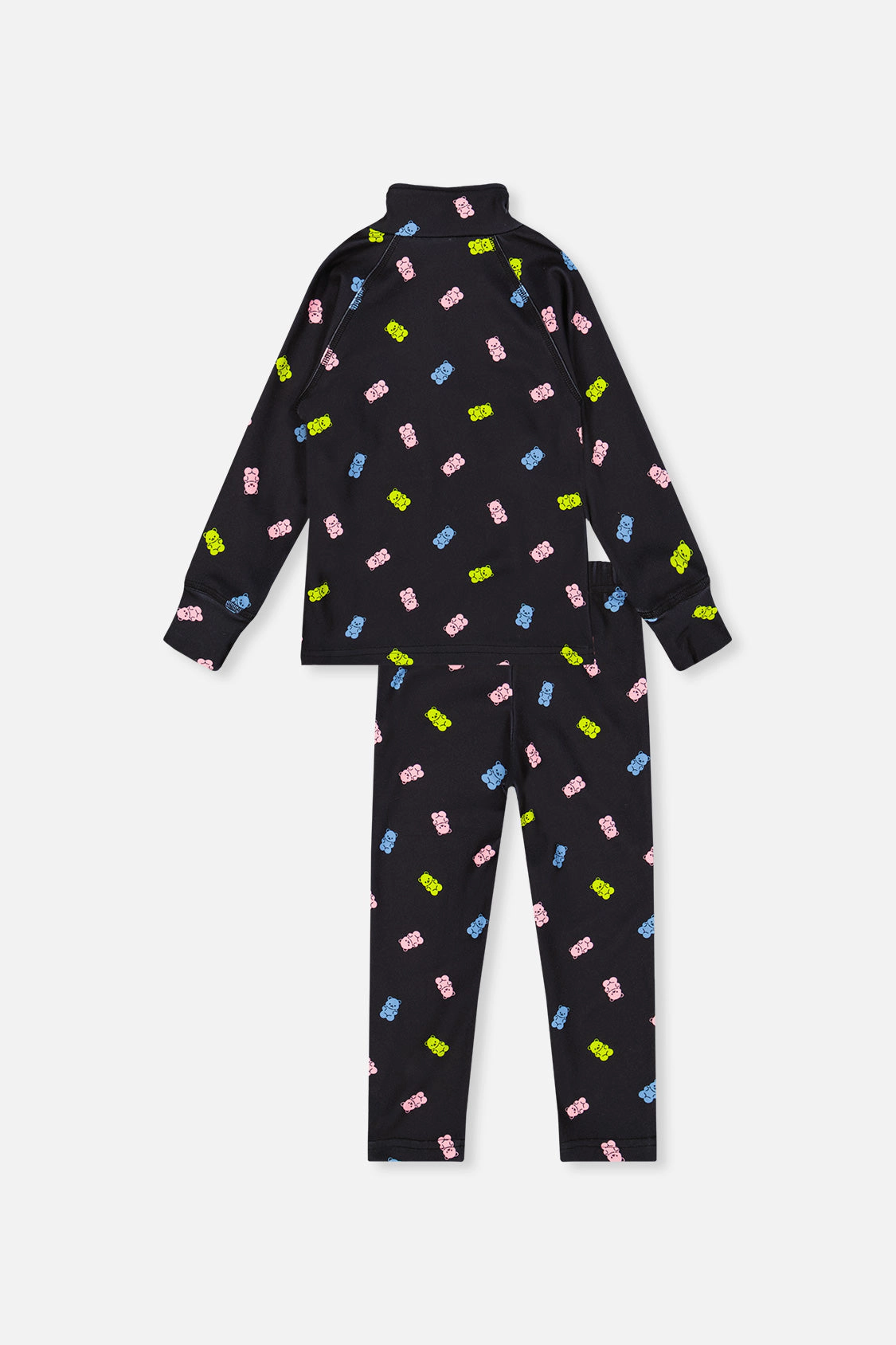 Deux par Girls Two Piece Half-Zip Thermal Underwear Top and Pants Set with Printed Gummy Bears