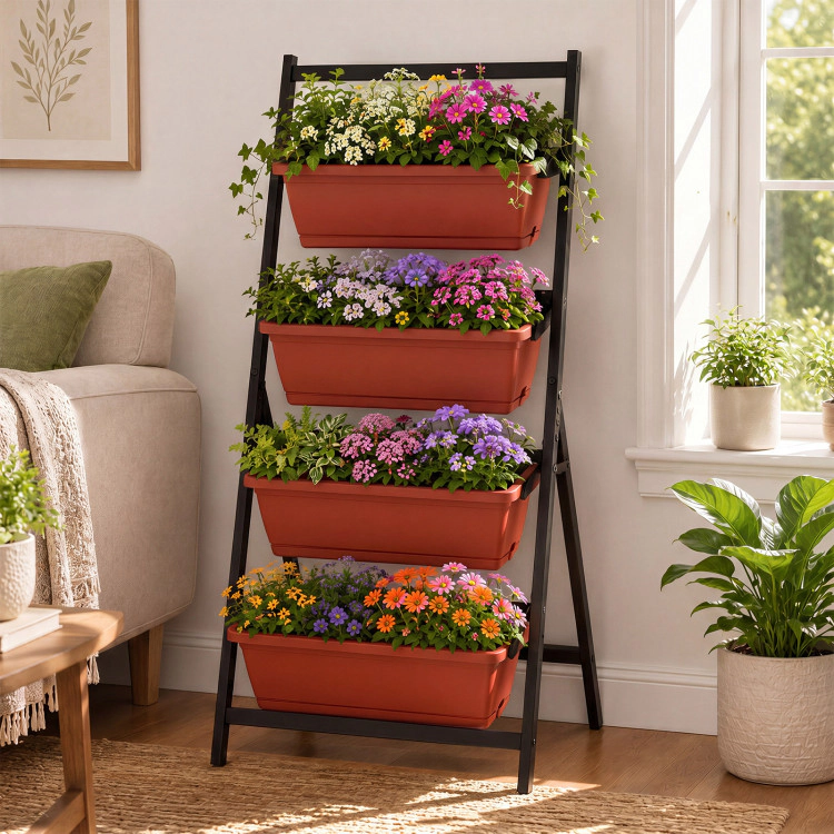 Hivvago 4-Tier Vertical Raised Garden Bed with Drainage Holes and 4 Containers