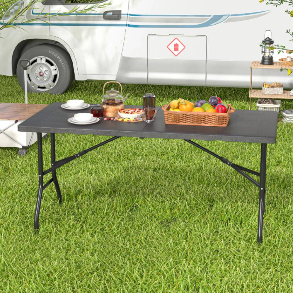 Hivvago 5Ft Folding Picnic Table With Wood Grain Hdpe Tabletop And Non-Slip Foot Pads