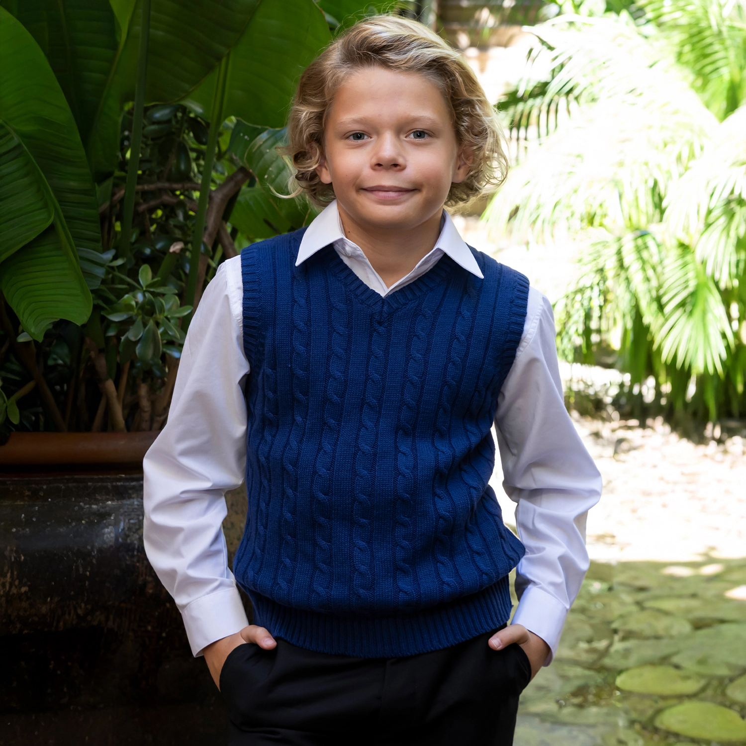 Gioberti Boy's 100% Cotton Soft V-Neck Cable Knit Sweater Vest