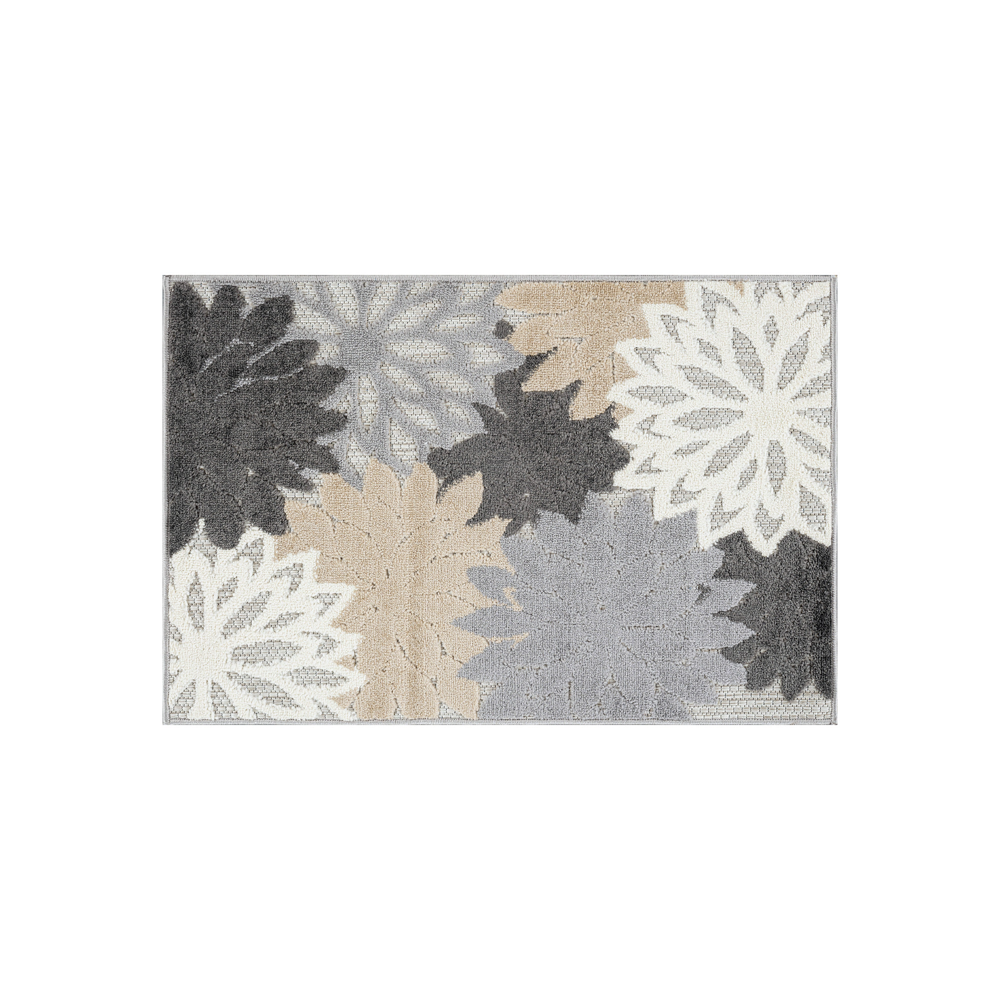 World Rug Gallery Indoor/Outdoor High-Low Textured Area Rug, Floral Gray/Ivory, Easy-Clean Patio