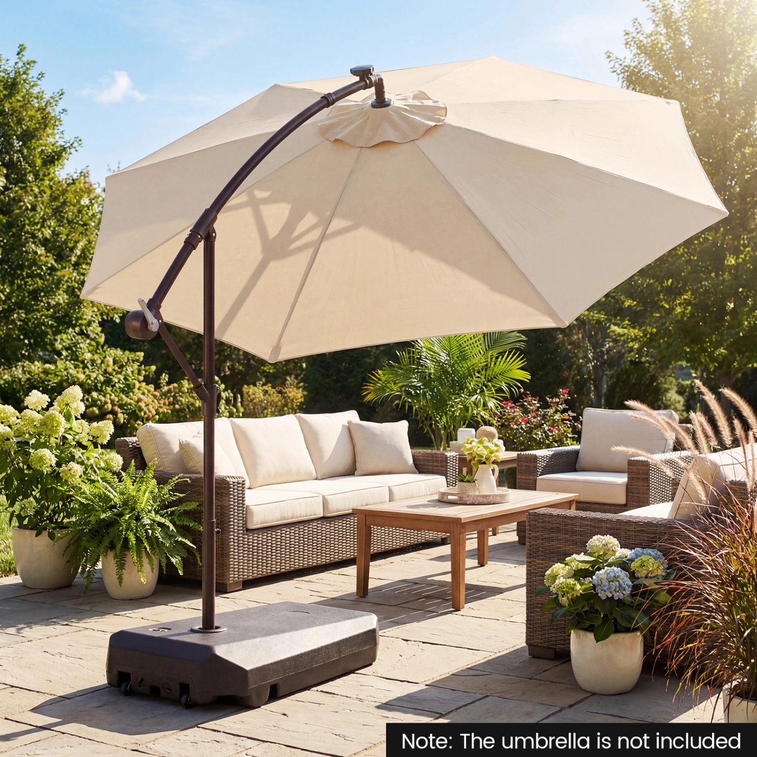 Slickblue Outdoor Cantilever Umbrella Base with Wheels, HDPE Fillable Stand for Patio Umbrella 10 ft