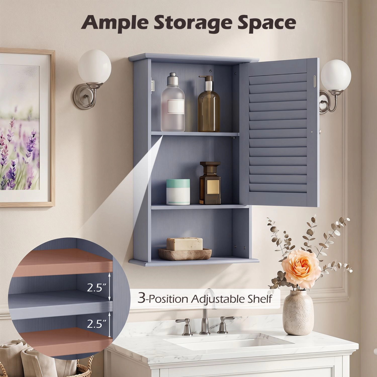 SlickBlue Bathroom Wall Cabinet with Adjustable Shelf and Open Storage