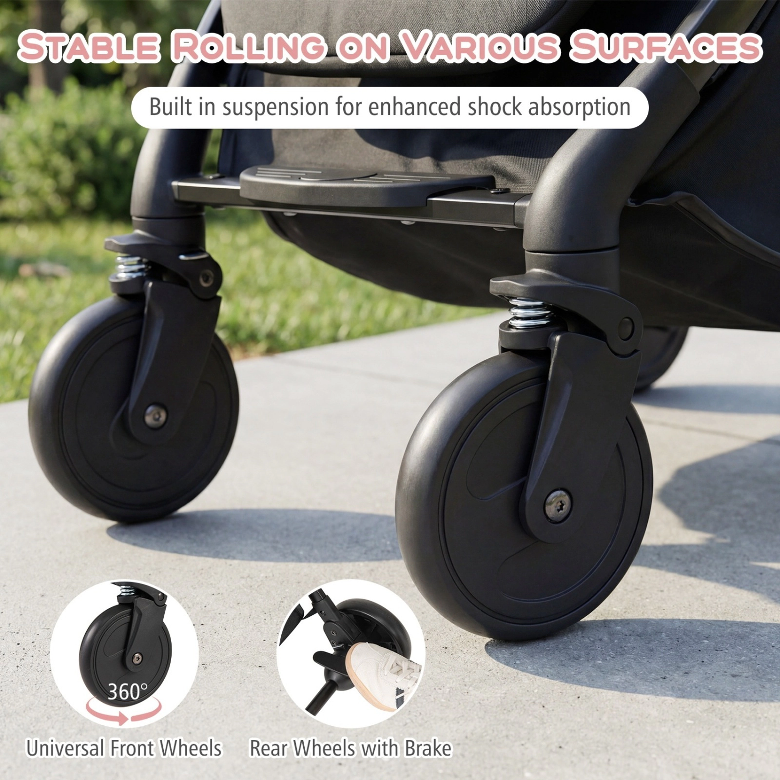 SUGIFT Baby Black Lightweight Travel Stroller with One-Hand Fold 31.5-in W 20-in D 41-in H 33-lb Seat Capacity