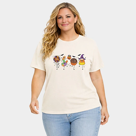 Simply Sage Market - Women's Plus Sized Garment Dyed Graphic T-Shirt - Candy Stick Figures