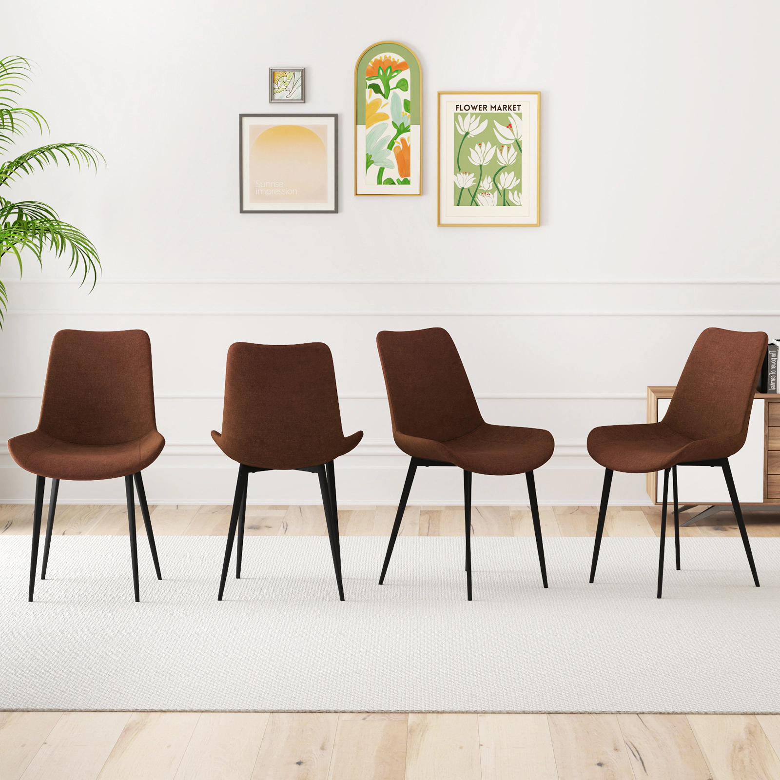 LJG Set of 4 Dining Chair Upholstered with Metal Legs and Padded Backs