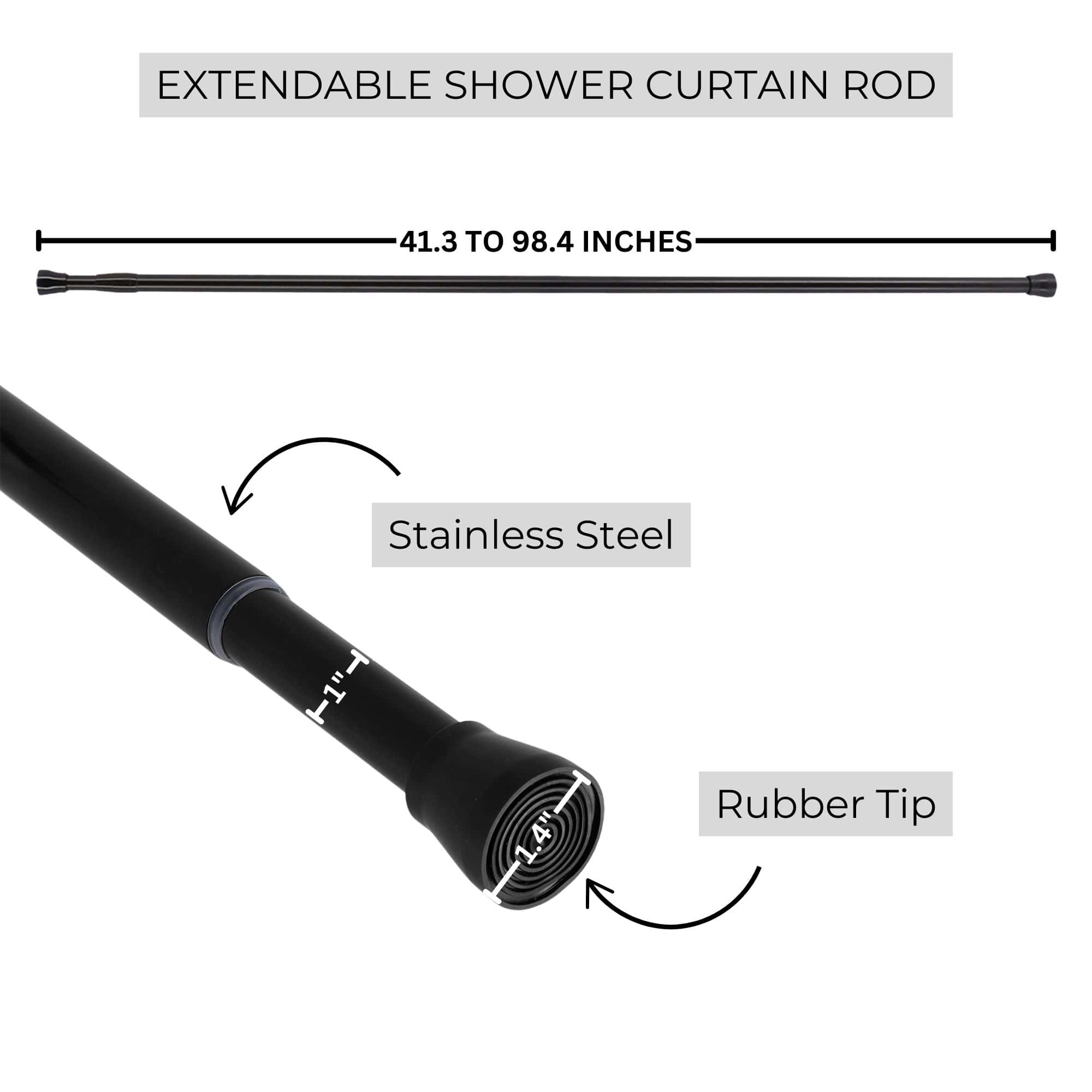 Evideco French Home Goods adjustable stainless steel tension shower curtain rod 41.3–98.4 in