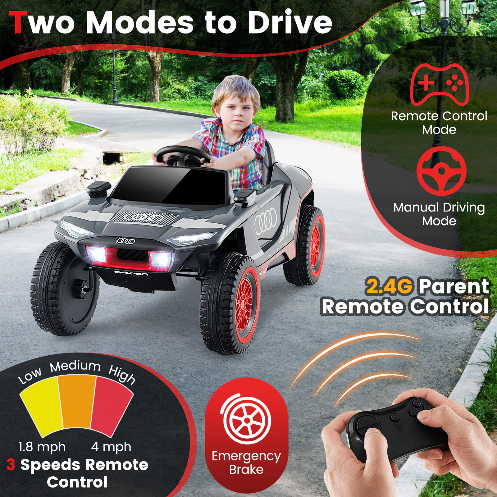 Costway 12V Licensed Audi Kids Ride On Car with 2.4G Parent Remote Control LED Lights