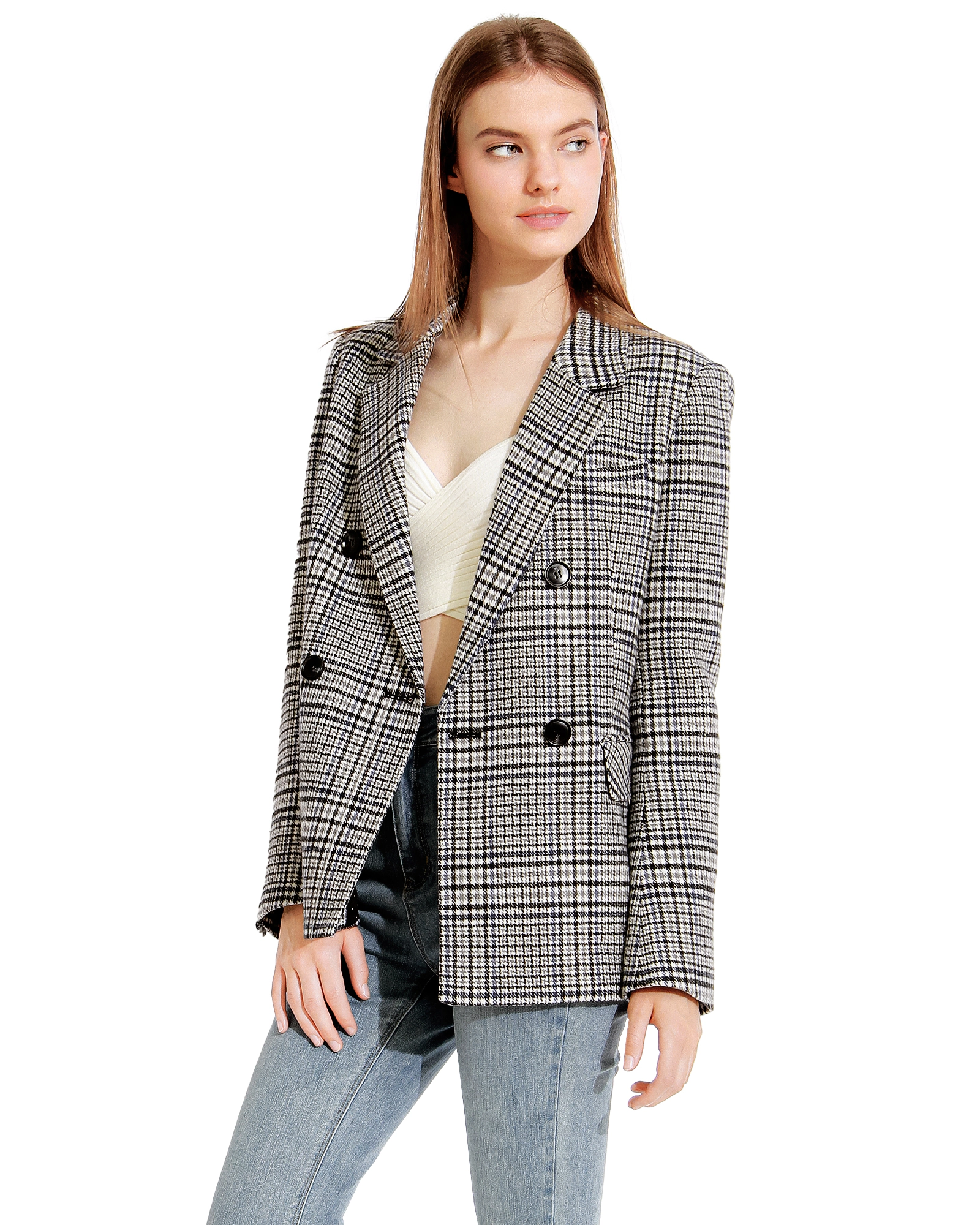 Belle & Bloom Womens Piccadilly Wool Blend Plaid Blazer
