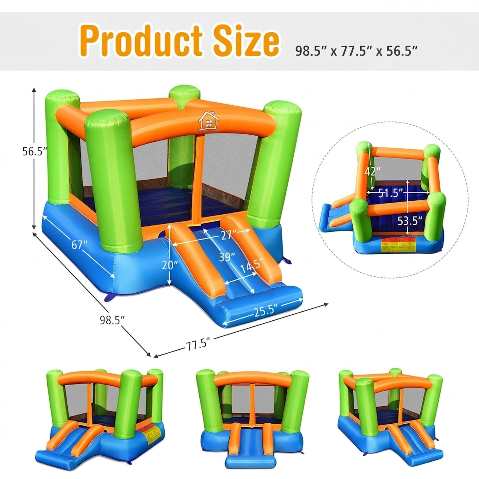 Kids Inflatable Bounce House with Curved Slide and Mesh Walls for 2 Kids 200-lb Capacity Blower Not Included Indoor