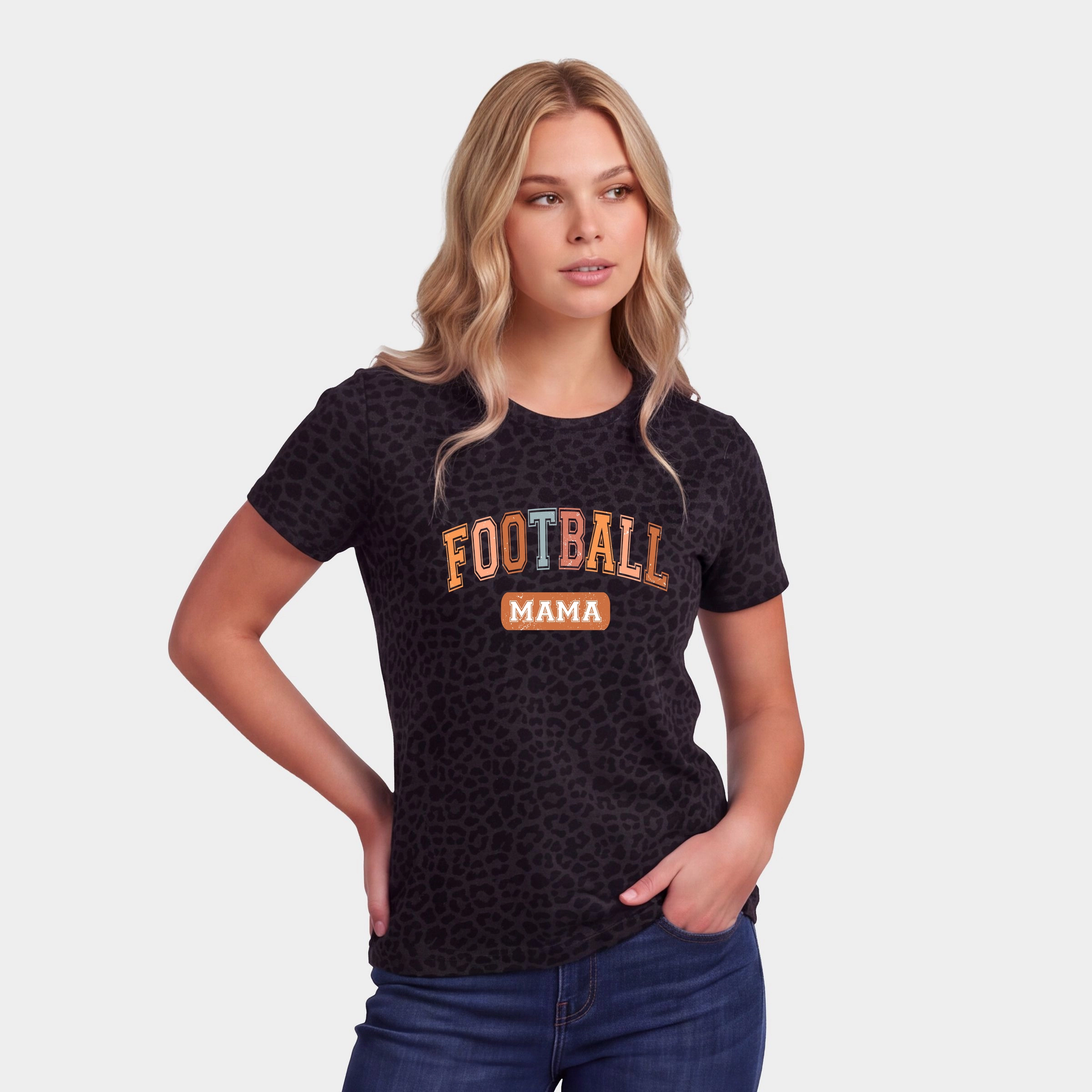 Simply Sage Market - Women's Leopard Print Tee Varsity Football Mama