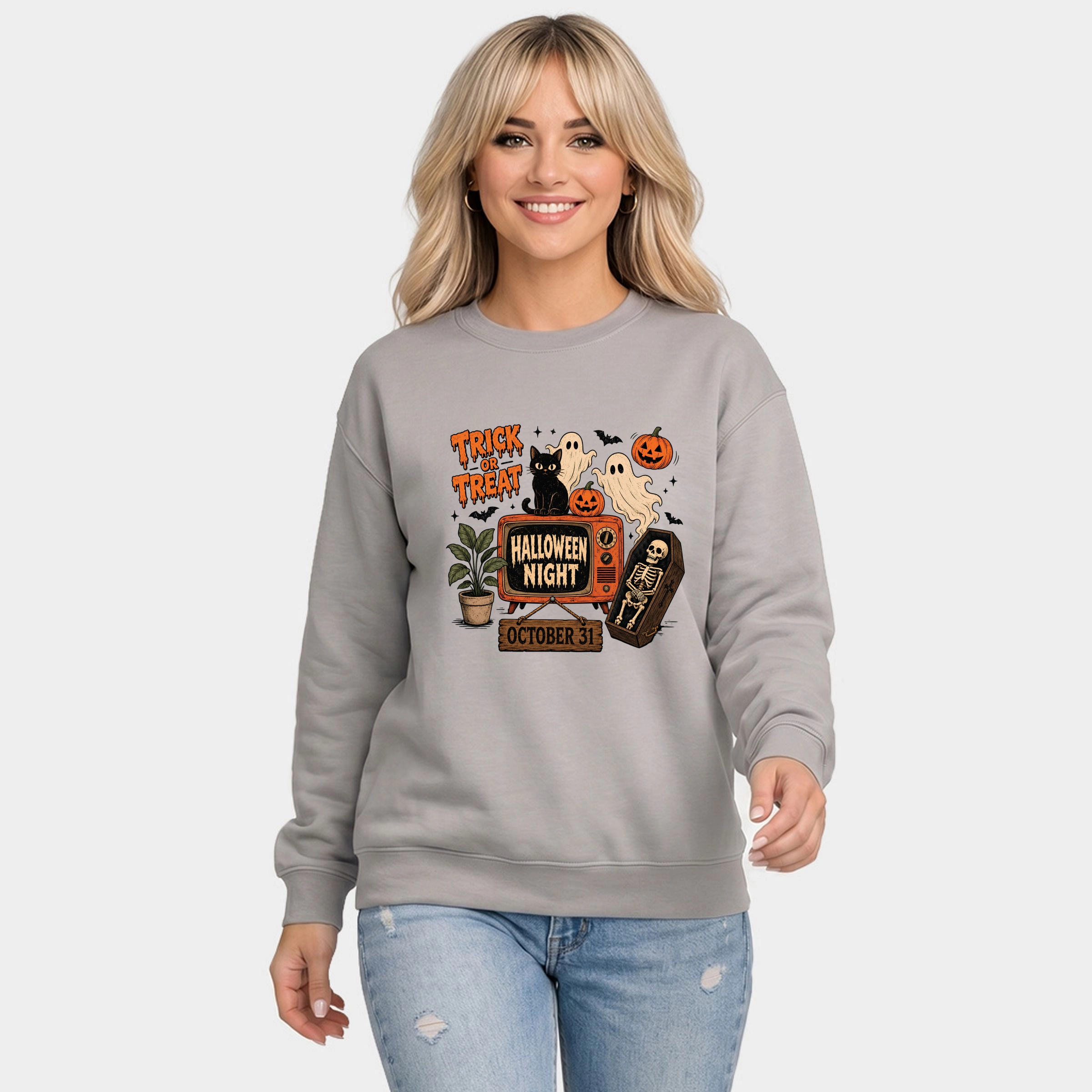 Simply Sage Market - Women's Graphic Sweatshirt Trick Or Treat TV