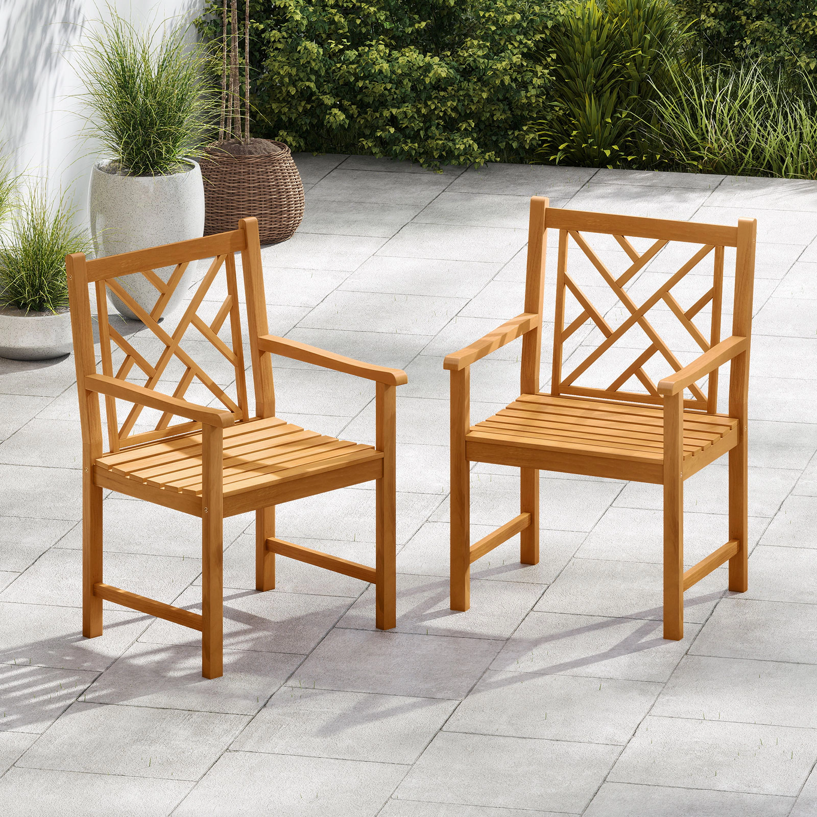 SUGIFT Set of 2 Solid Acacia Wood Outdoor Dining Chairs