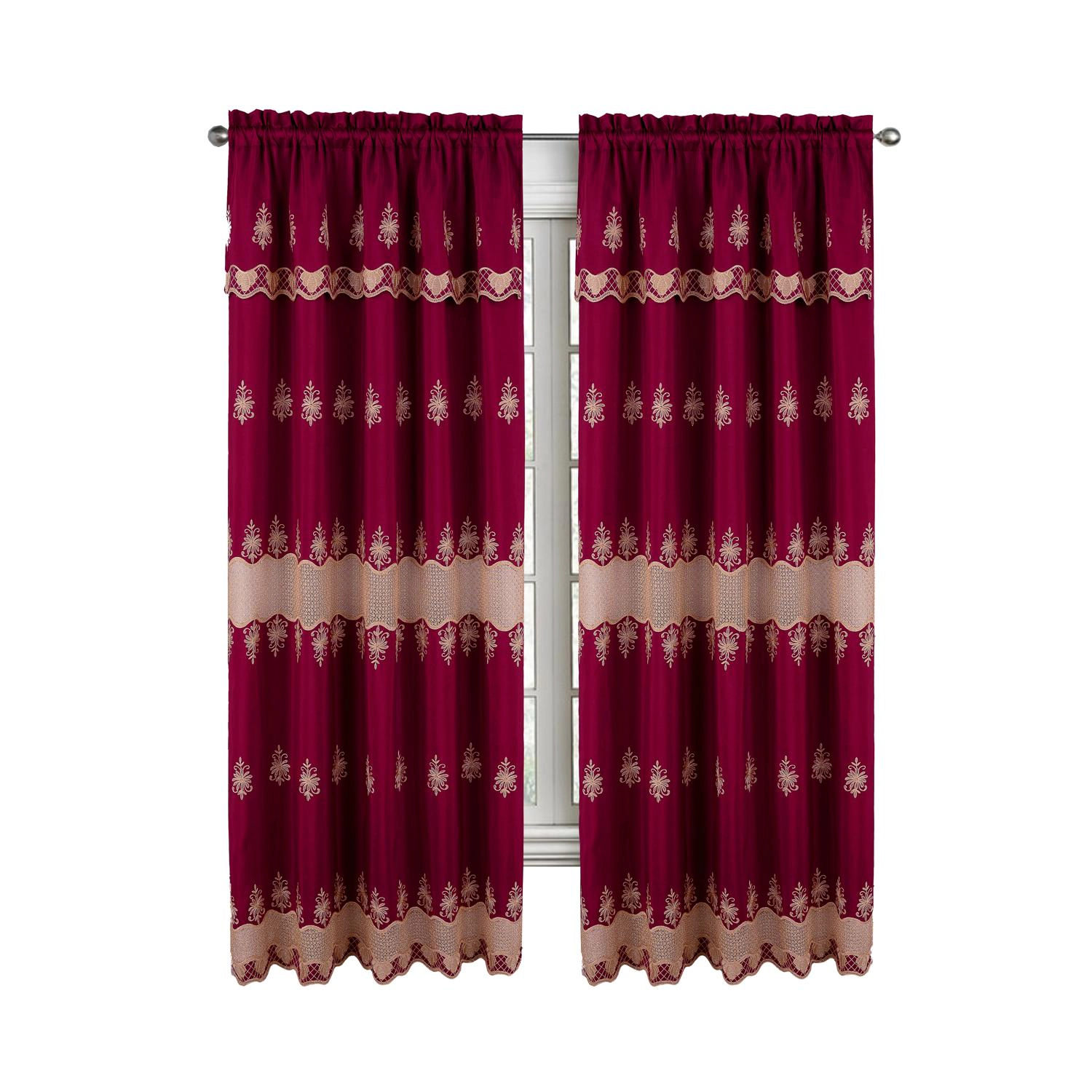 RT Designers Collection Donna Macrame Construction 3" Rod Pocket Curtain Panel 54" x 90" Burgundy/Gold