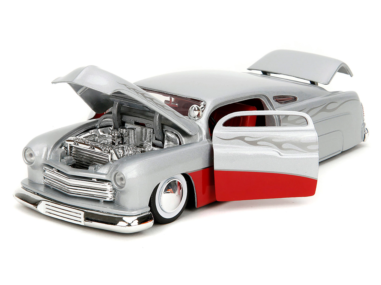Jada 1951 Mercury Silver Metallic and Red with Flame Graphics and Red Interior "Bigtime Muscle" Series 1/24