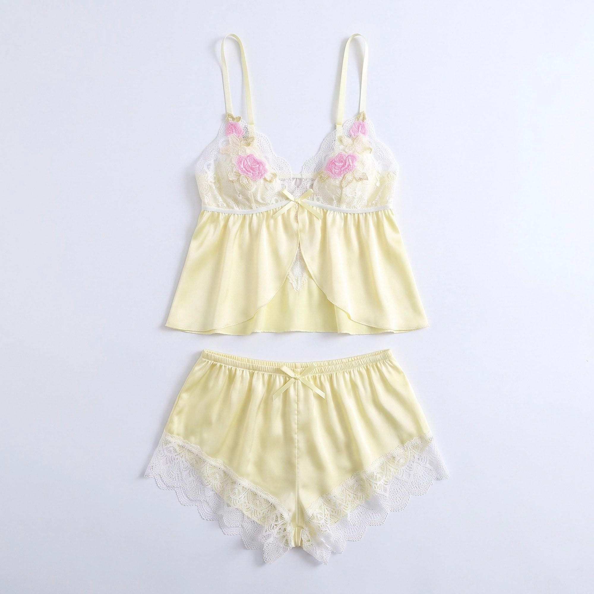 Anna-Kaci Women's 2-Piece Floral Lace Cami Top and Shorts Lingerie Set