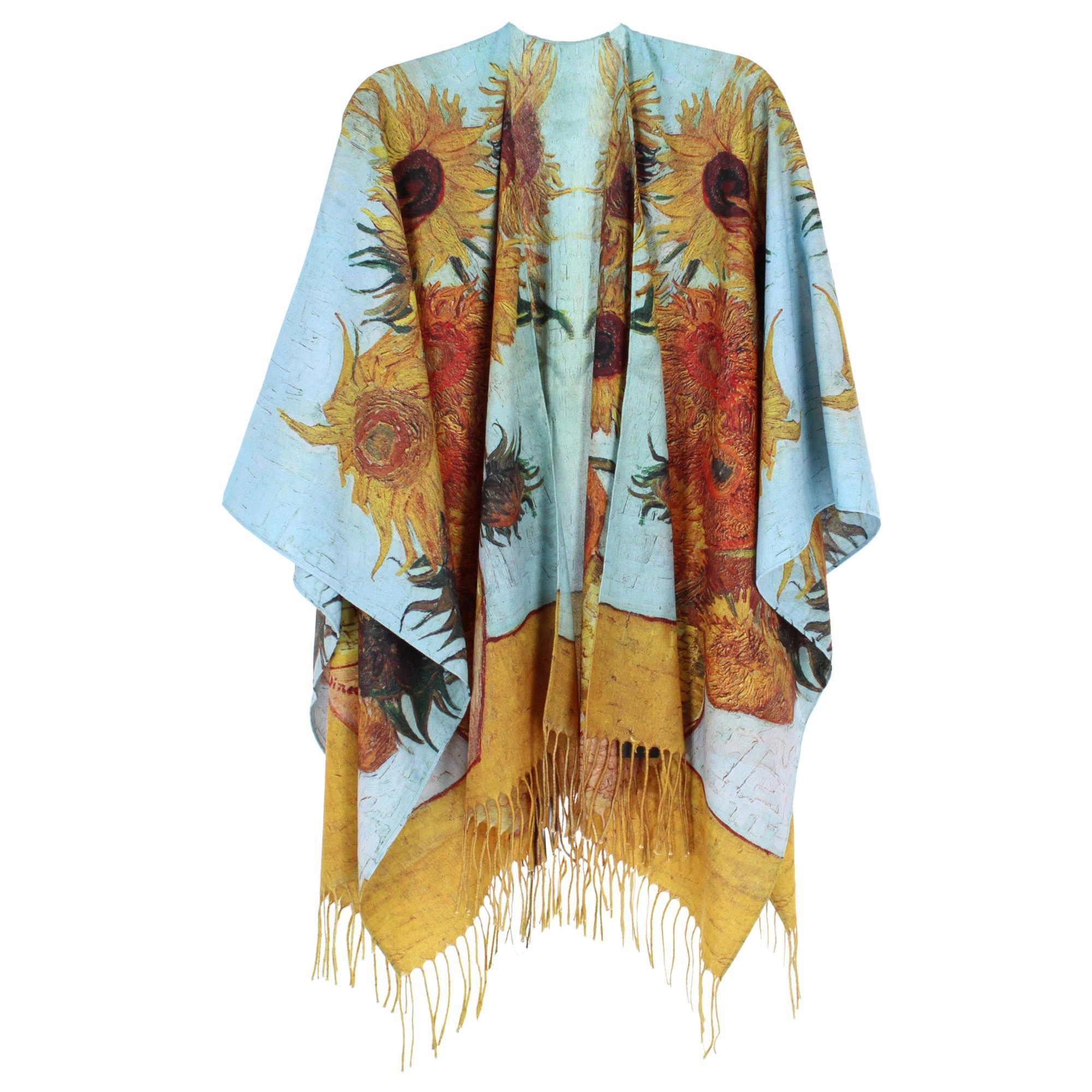 The Magic Scarf Company Women's Van Gogh Sunflowers Print Ruana Shawl Cape
