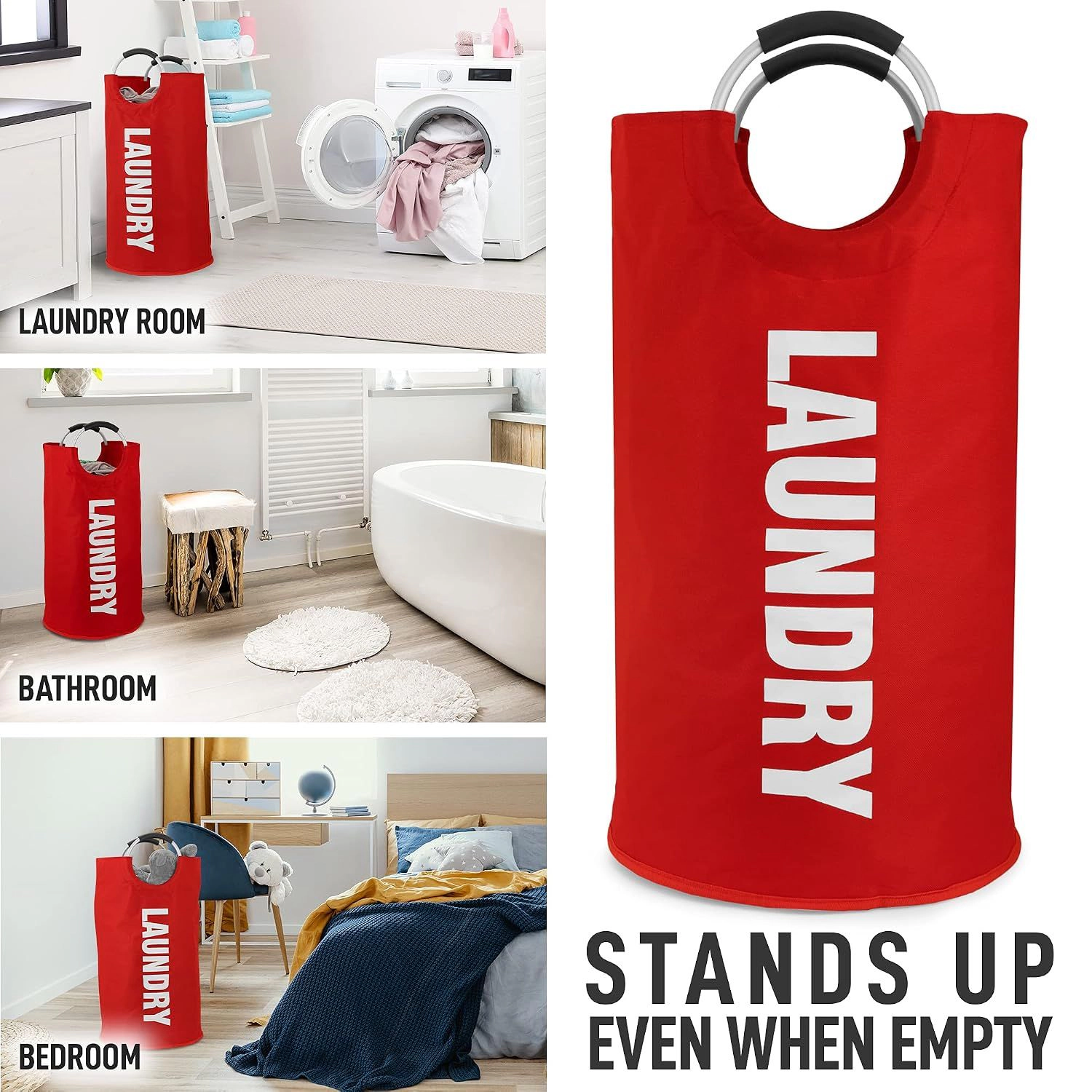 Zulay Home 82L Large Heavy Duty Laundry Basket Collapsible - Non-Slip Padded Bag With Handles